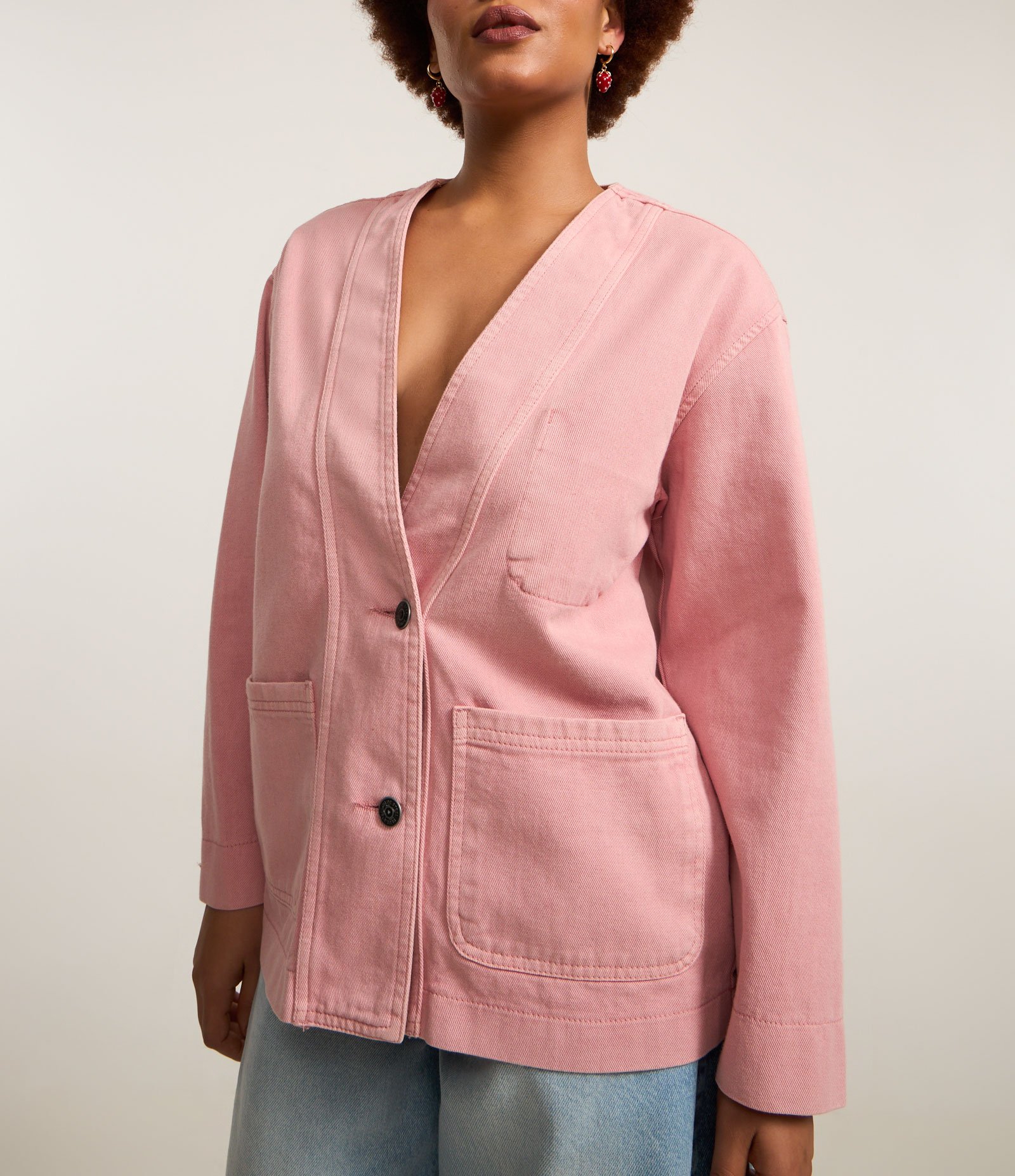 Blazer em Sarja com Abotoamento e Tingimento Cationizado Rosa 5