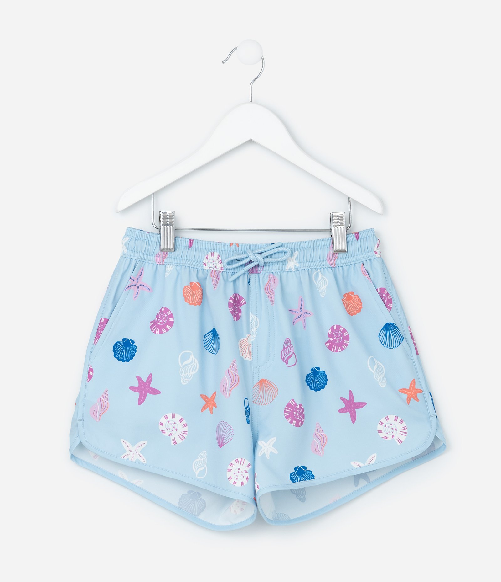 Short Infantil Runner em Microfibra Mini Ícones de Conchas - Tam 5 a 14 Anos Azul 1