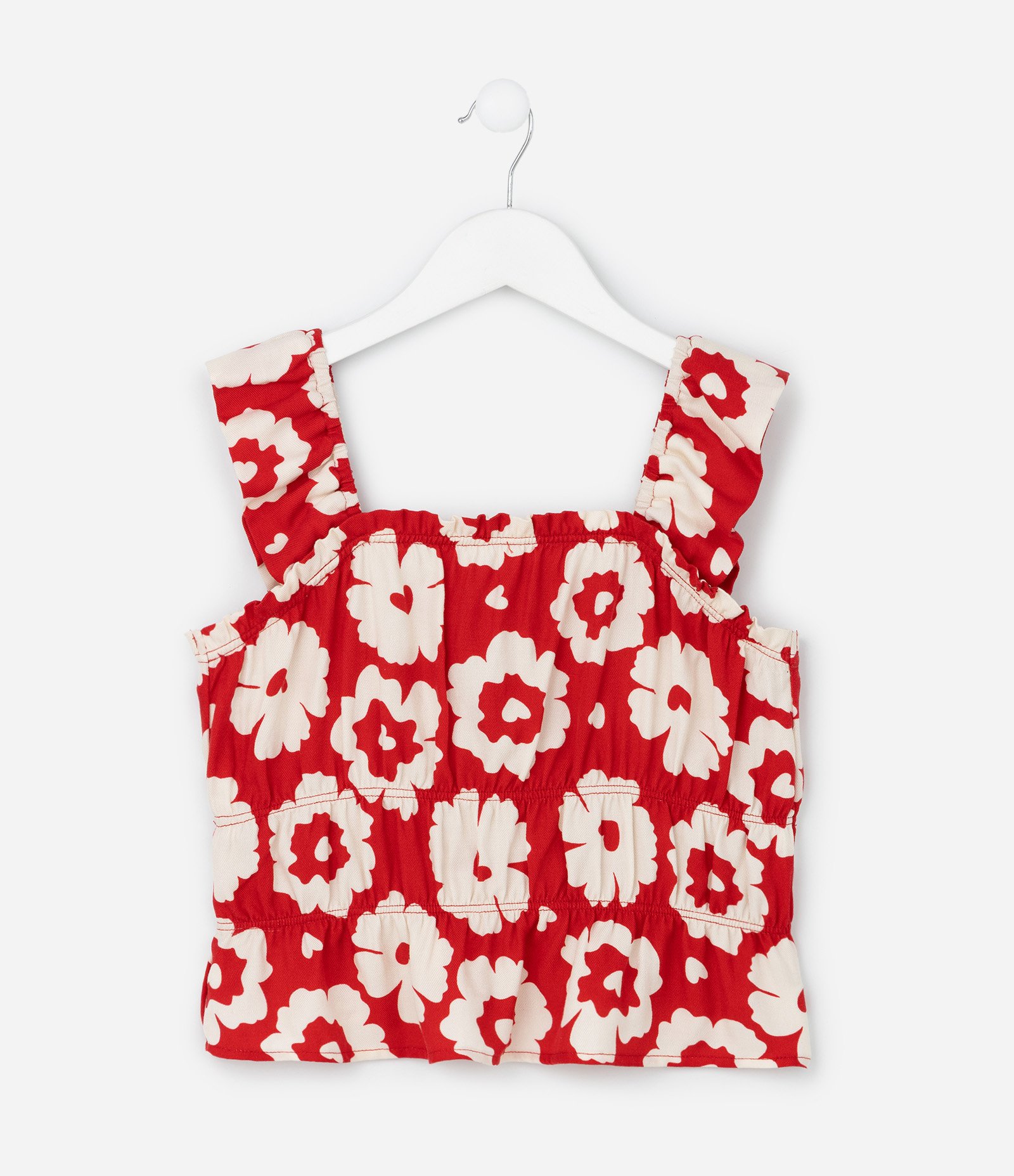 Blusa Cropped Infantil em Twill com Estampa Floral - Tam 5 a 14 Anos Vermelho 1