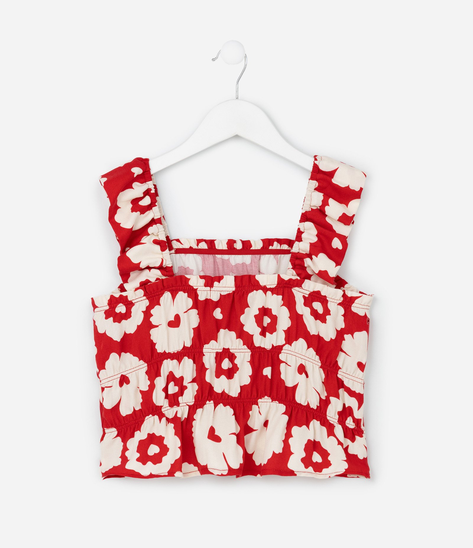 Blusa Cropped Infantil em Twill com Estampa Floral - Tam 5 a 14 Anos Vermelho 2