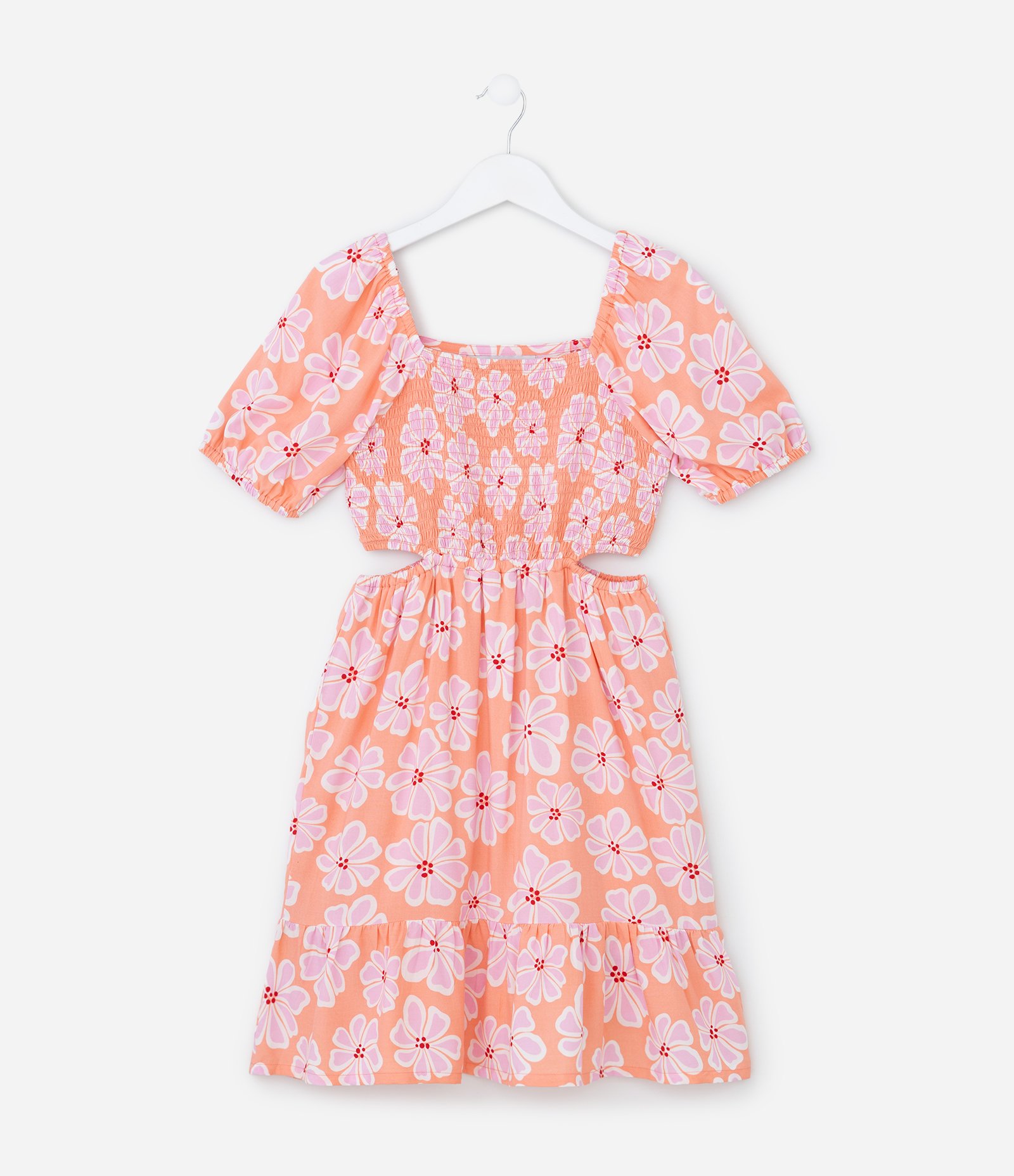 Vestido Infantil com Cut Out e Manga Bufante - Tam 5 a 14 Anos Laranja 1