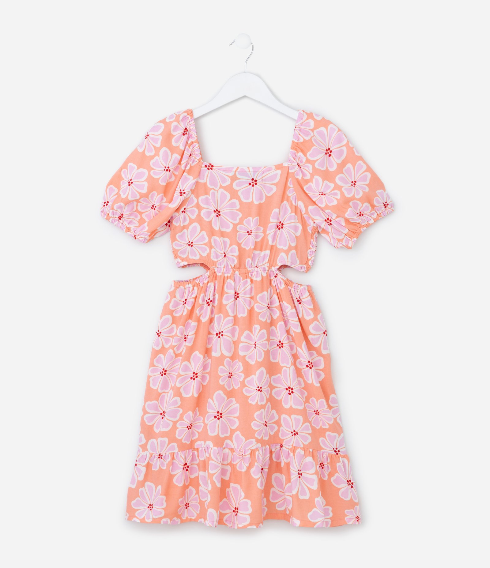 Vestido Infantil com Cut Out e Manga Bufante - Tam 5 a 14 Anos Laranja 2