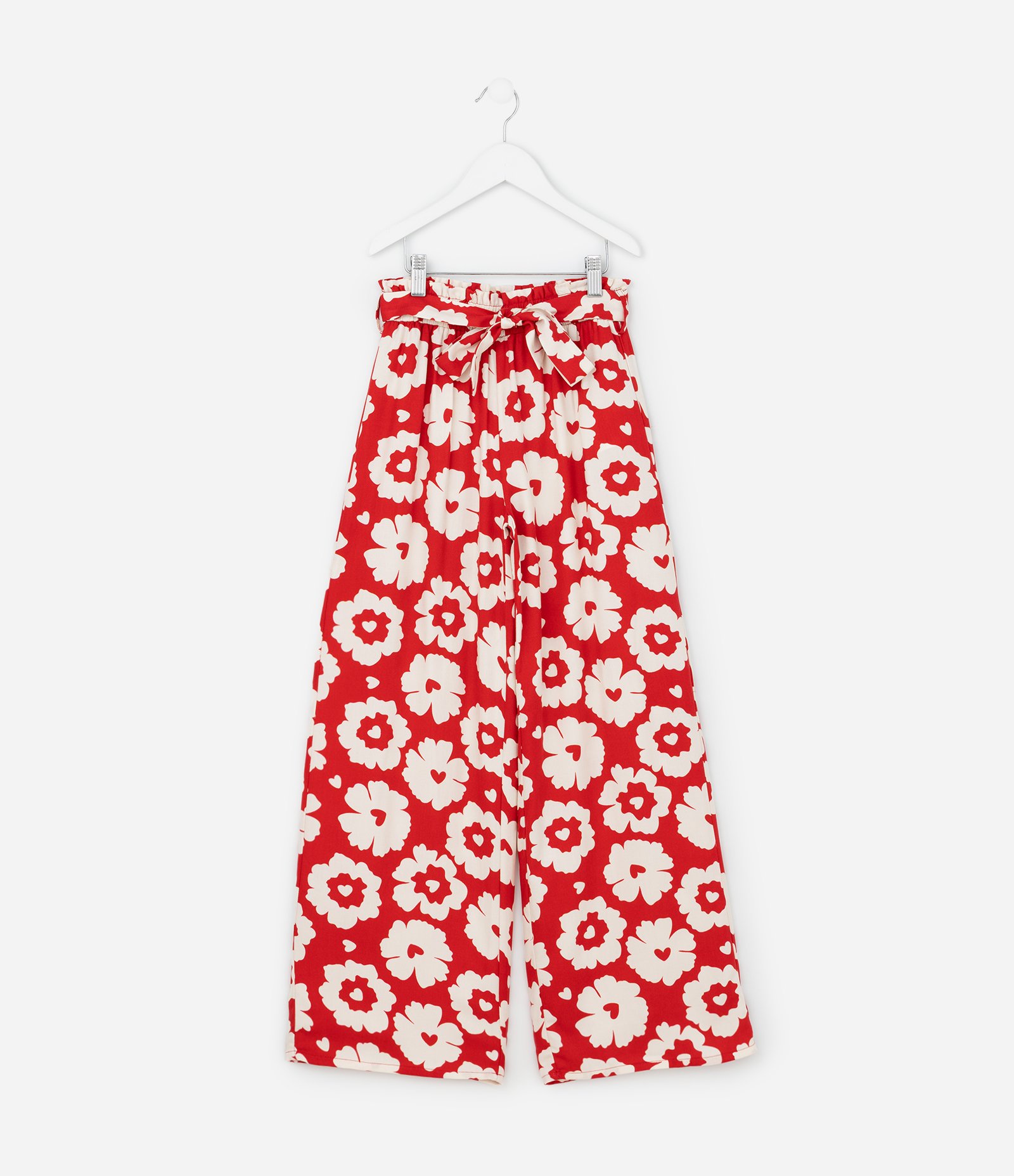 Calça Wide Leg Clochard Infantil com Estampa Floral - Tam 5 a 14 Anos Vermelho 1