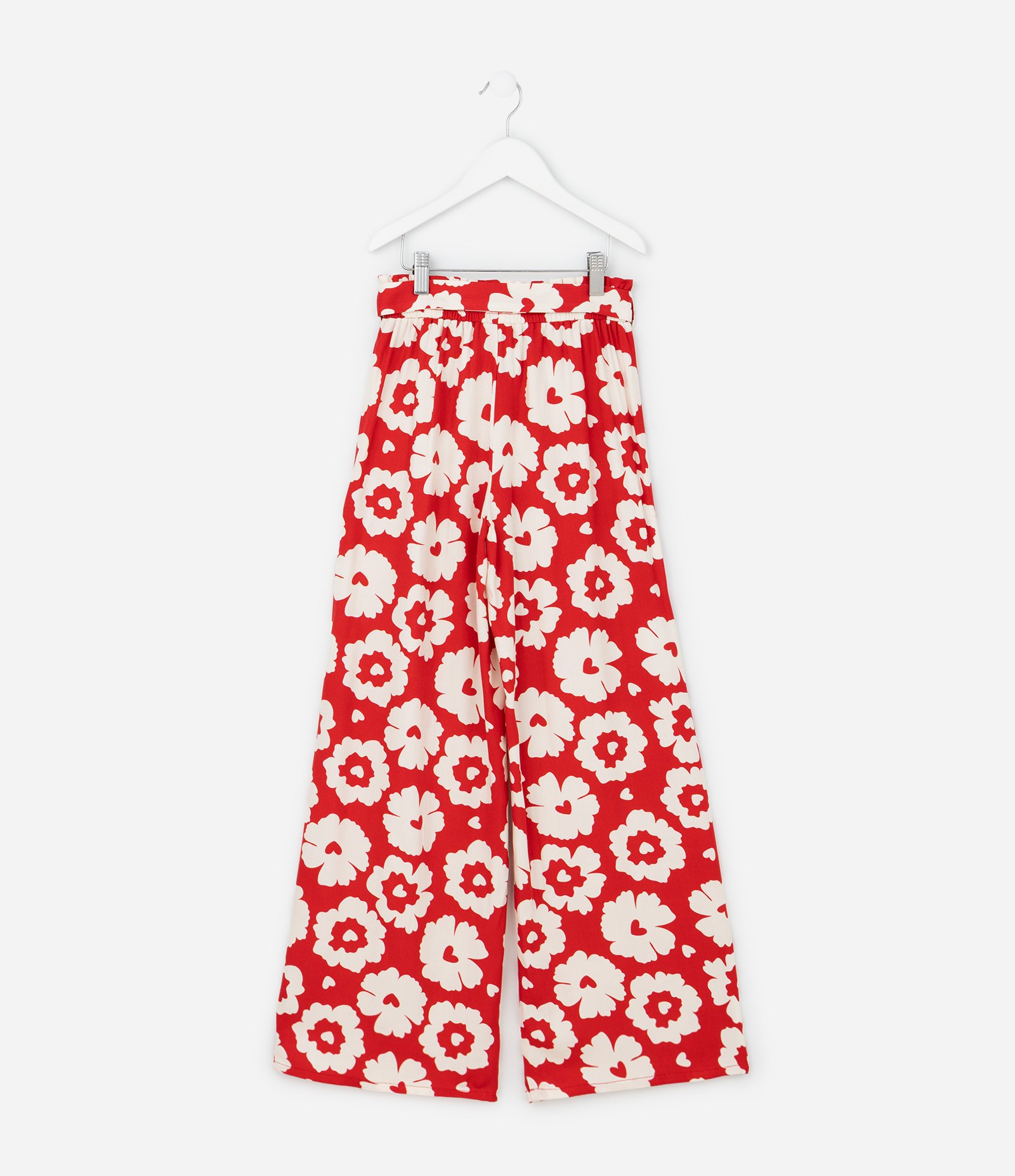 Calça Wide Leg Clochard Infantil com Estampa Floral - Tam 5 a 14 Anos Vermelho 2