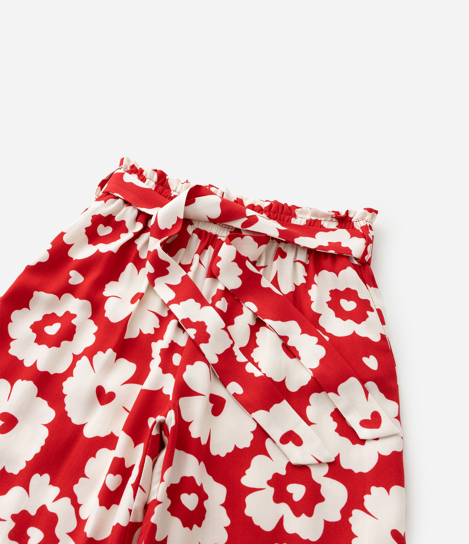 Calça Wide Leg Clochard Infantil com Estampa Floral - Tam 5 a 14 Anos Vermelho 5
