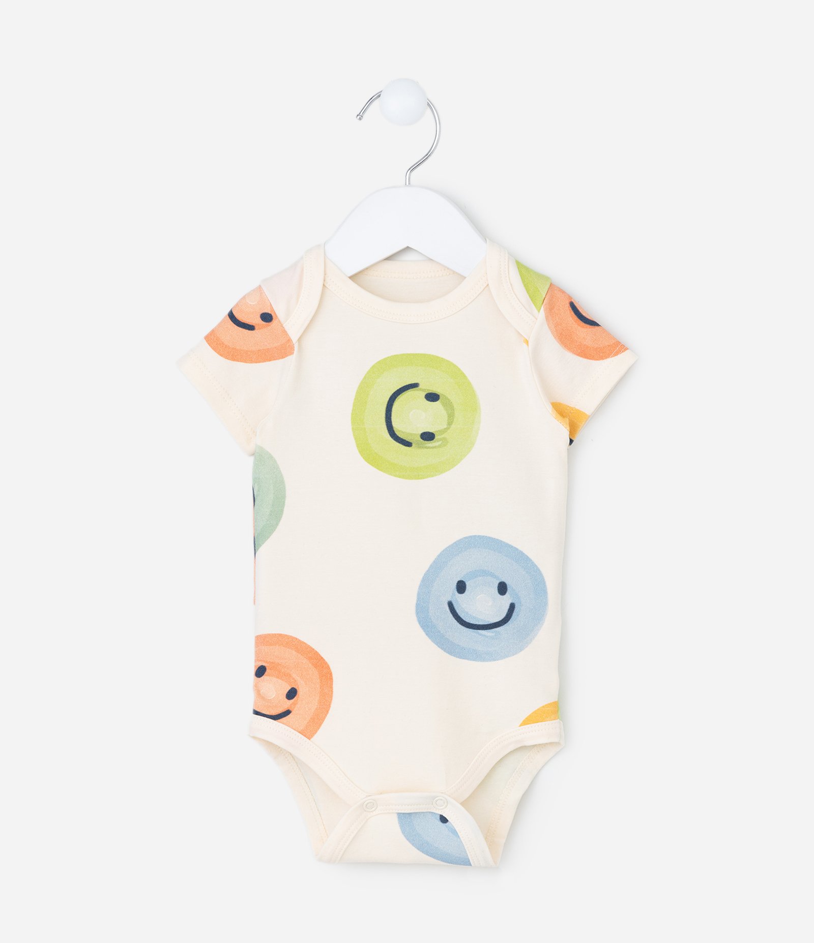 Body Infantil com Estampa Carinha Feliz - Tam 0 a 18 meses Bege 2