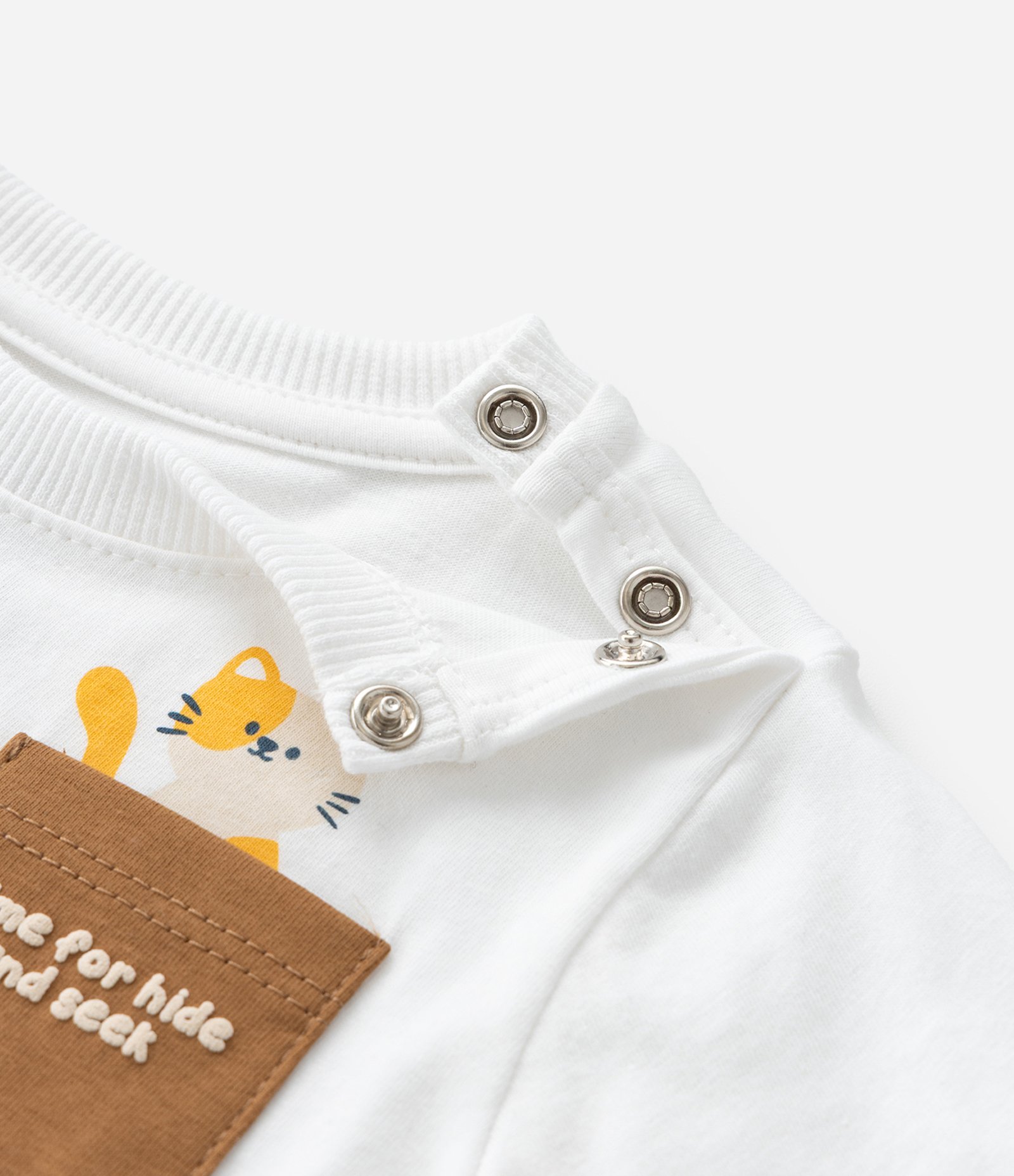 Conjunto Infantil com Bolsinho e Estampa Gatinho - Tam 0 a 18 meses Branco 13