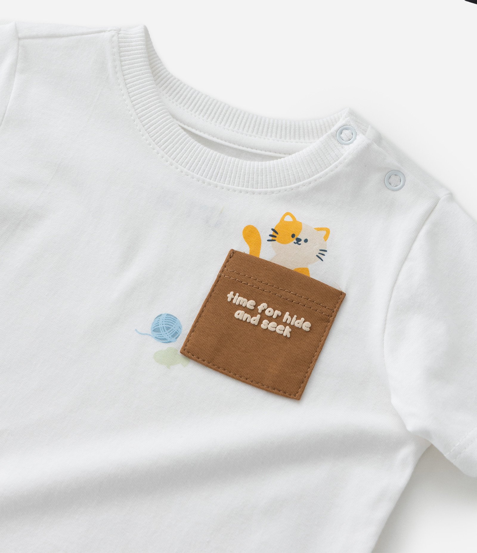 Conjunto Infantil com Bolsinho e Estampa Gatinho - Tam 0 a 18 meses Branco 14