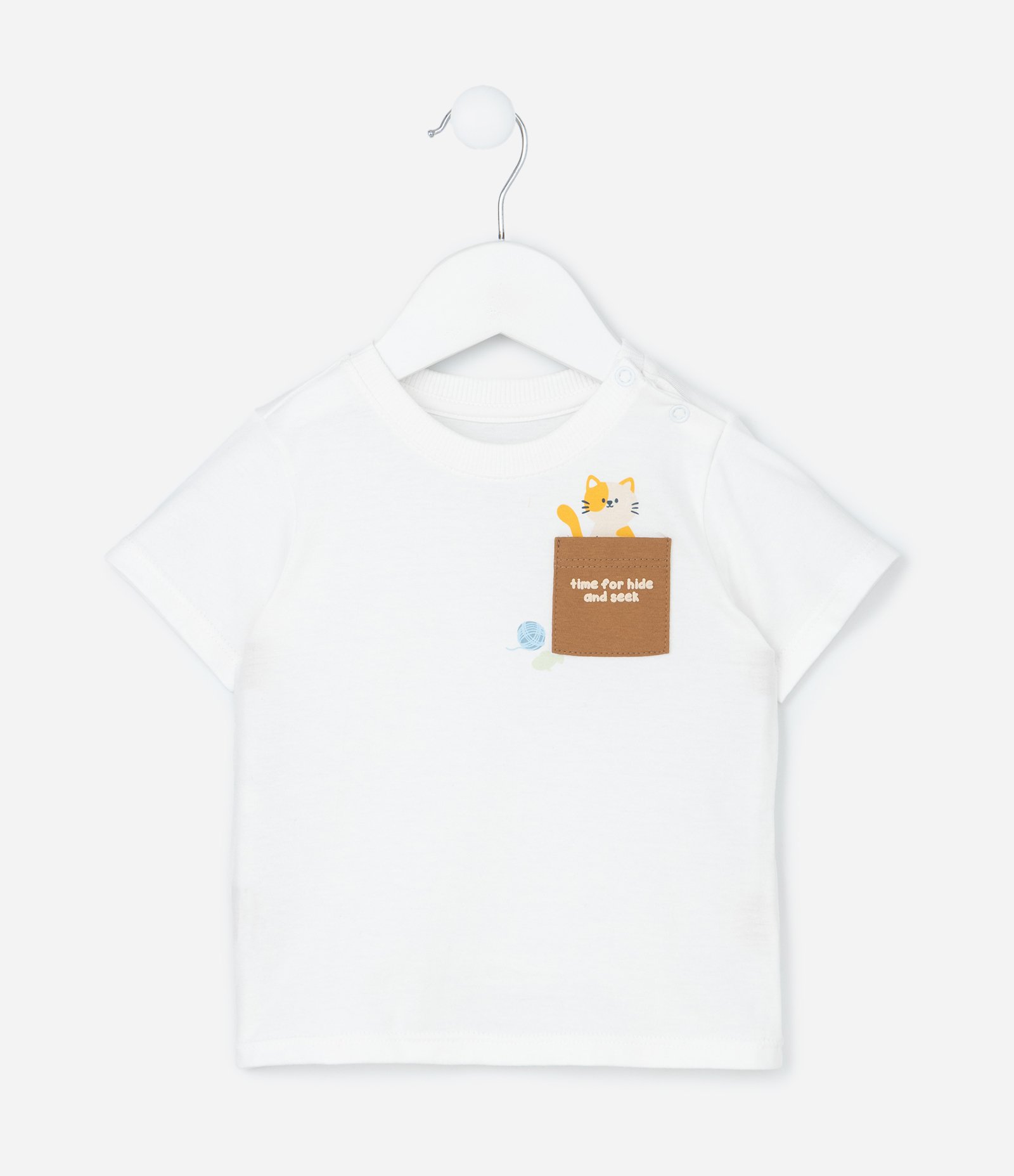 Conjunto Infantil com Bolsinho e Estampa Gatinho - Tam 0 a 18 meses Branco 4