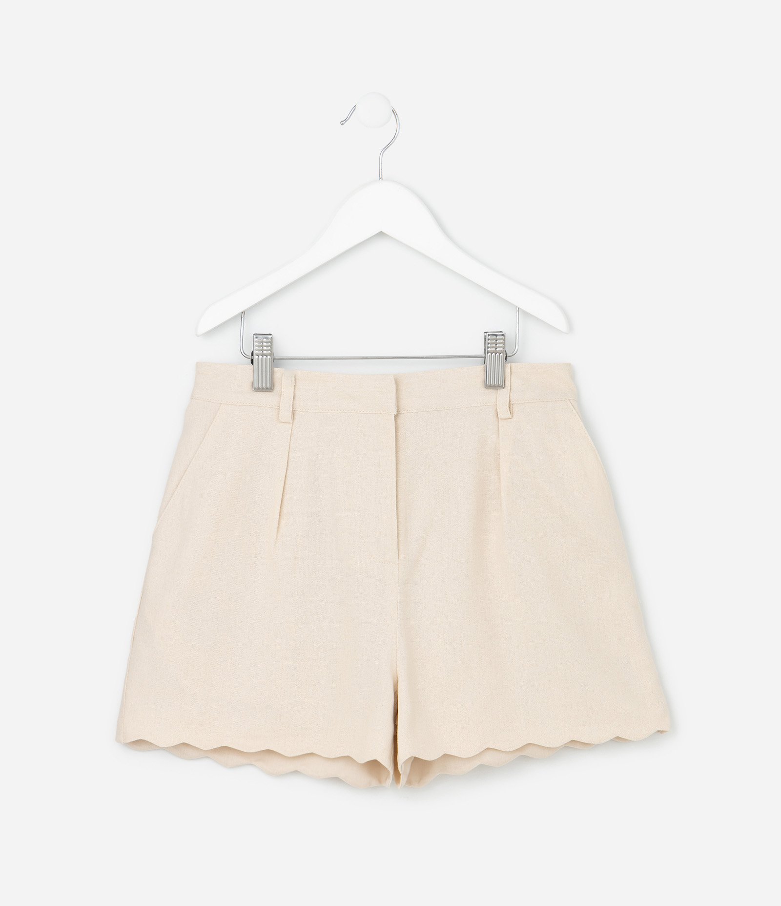 Short Alfaiatado em Viscolinho com Barra Nuvem - Tam 5 a 14 Anos Bege 1