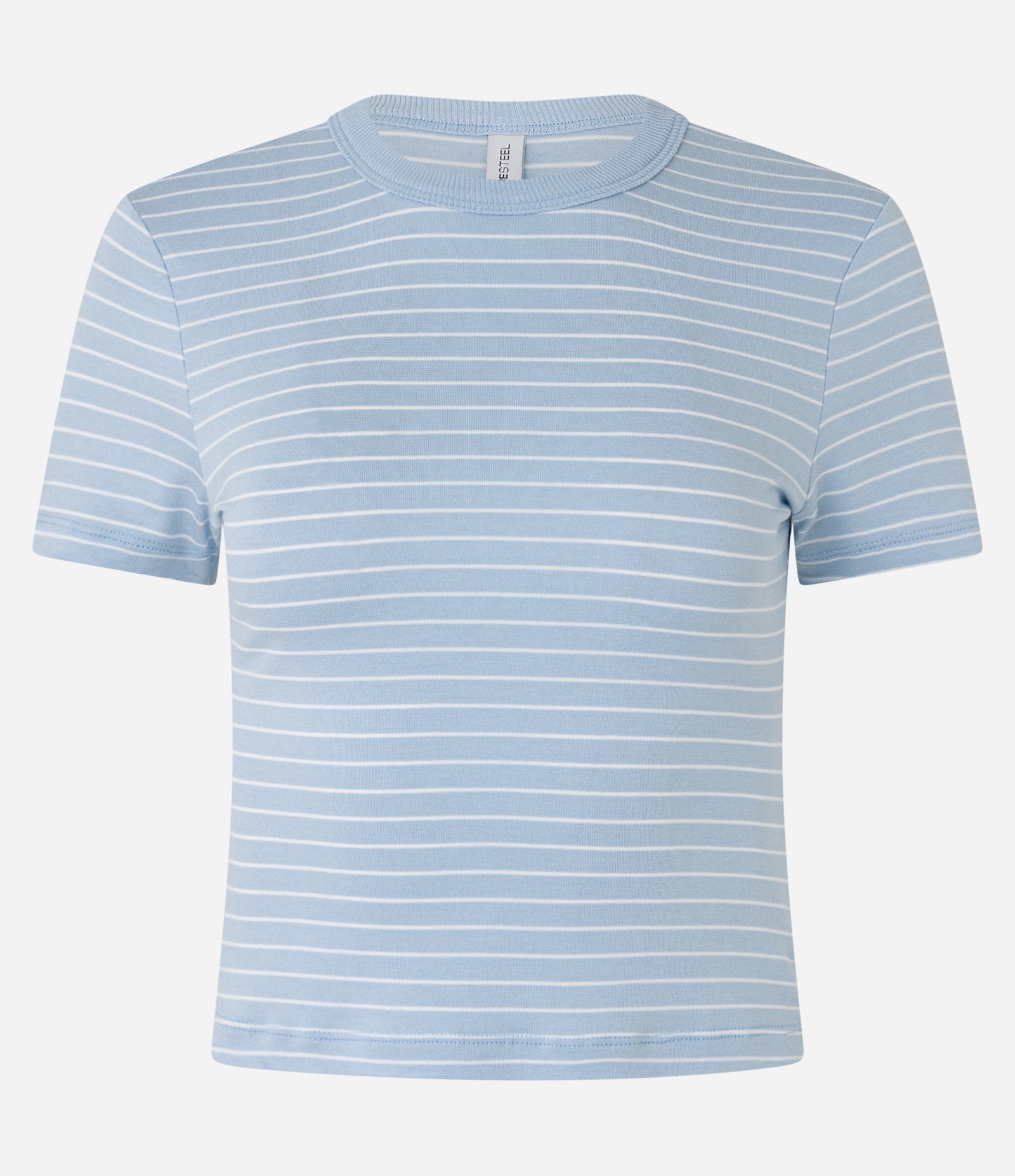 Blusa Cropped em Ribana Básica Listrada Azul 5
