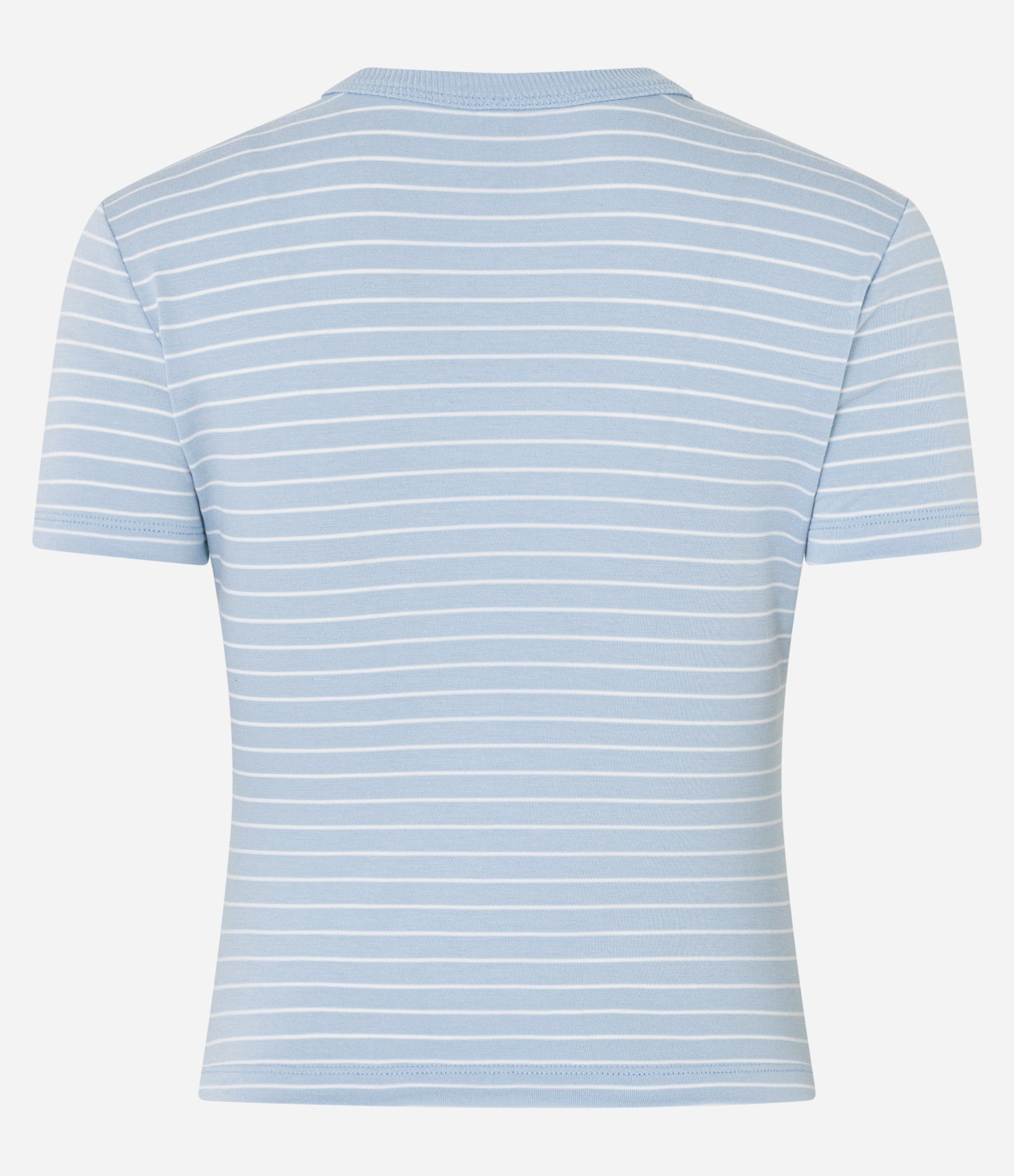 Blusa Cropped em Ribana Básica Listrada Azul 6