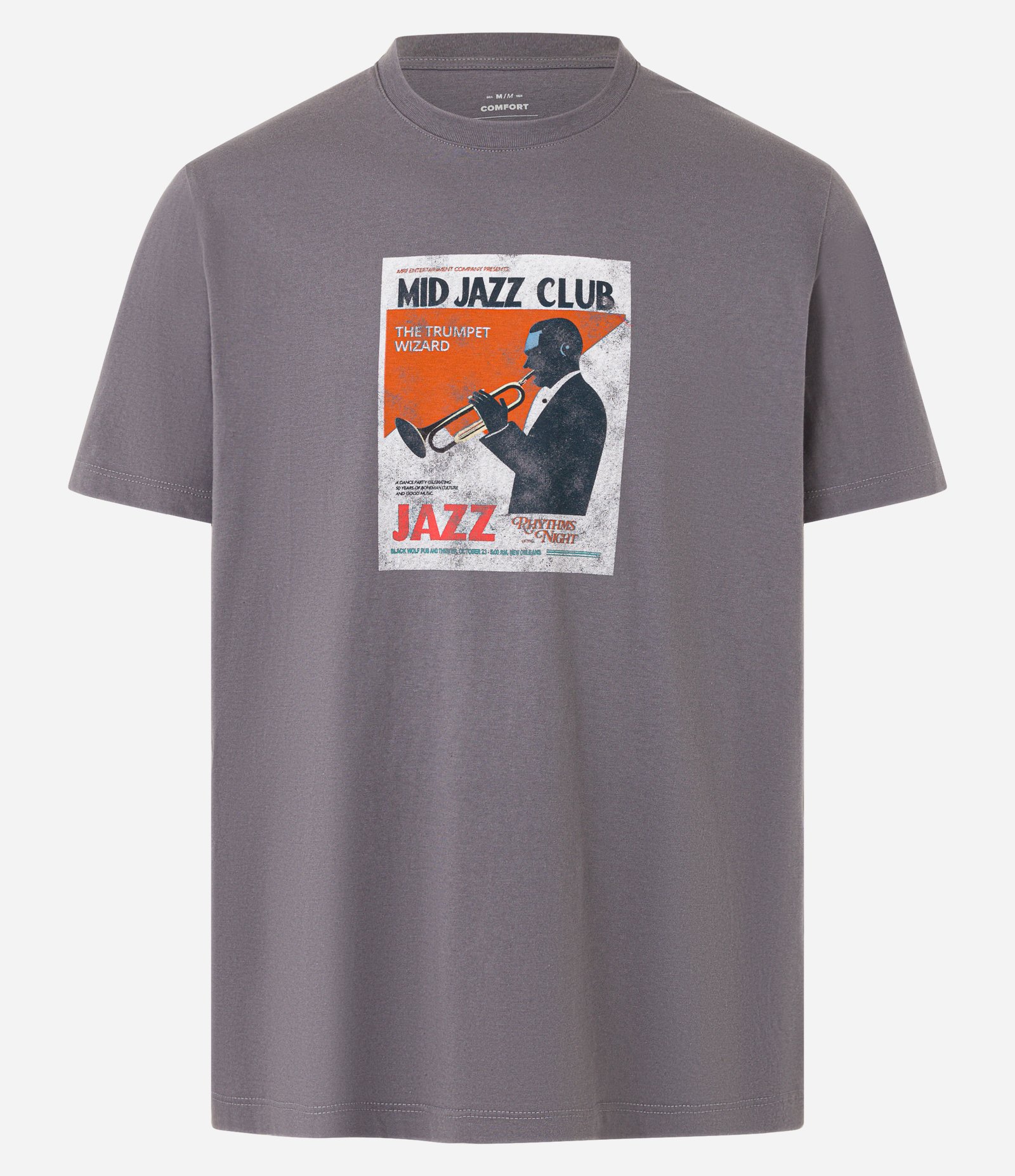 Camiseta Comfort em Algodão com Estampa Jazz Cinza 1