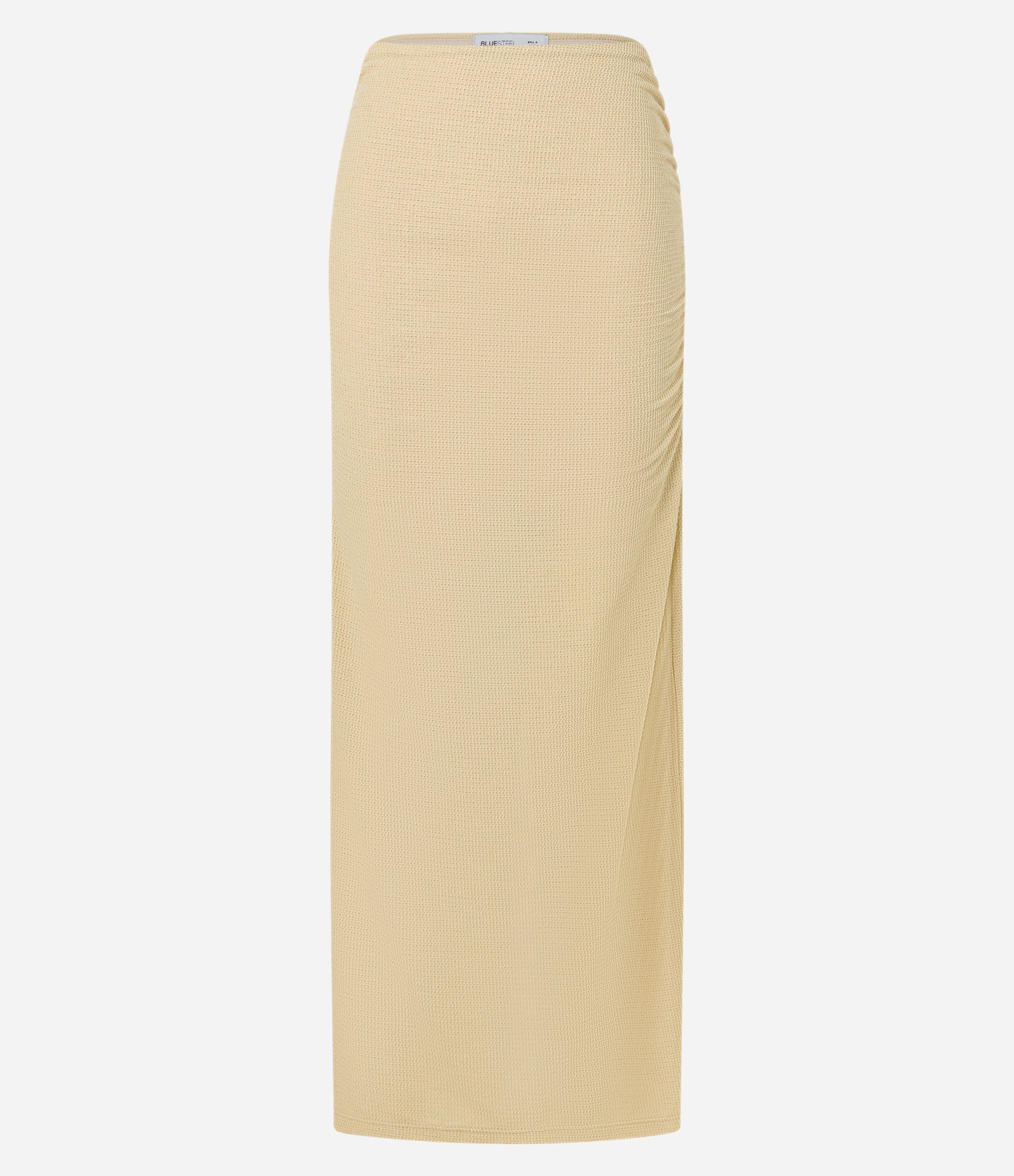 Saia Long Midi Texturizada com Franzido e Fenda Bege 5