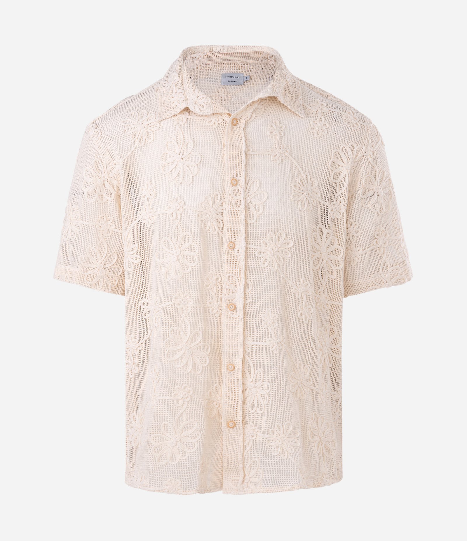 Camisa em Algodão com Tela Bordado em Floral Bege 7