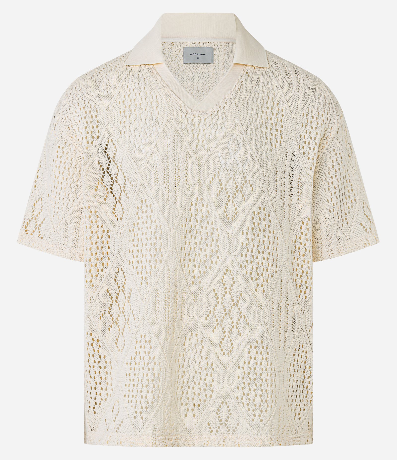 Camisa Polo em Tricô com Textura Ponto Aberto Branco 7
