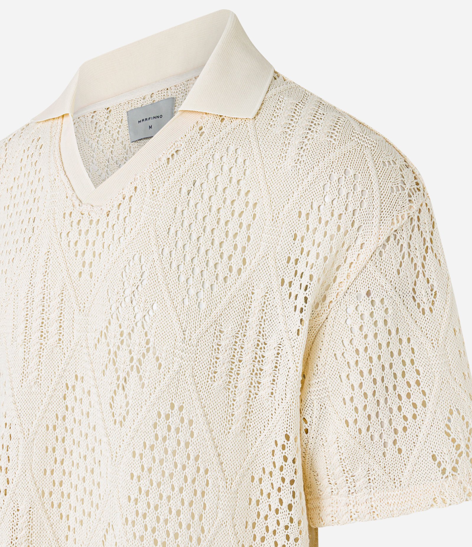 Camisa Polo em Tricô com Textura Ponto Aberto Branco 8