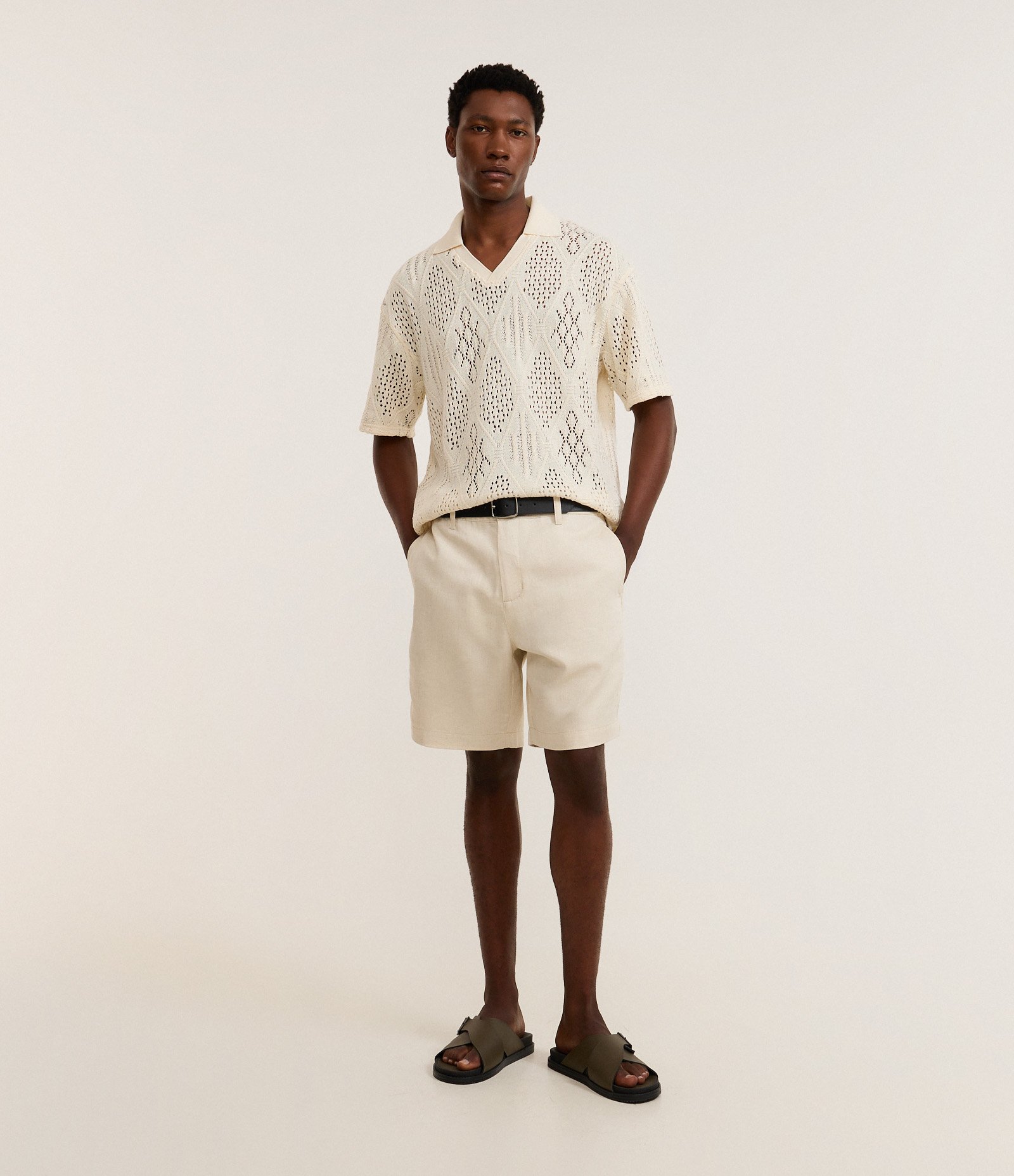 Camisa Polo em Tricô com Textura Ponto Aberto Branco 2