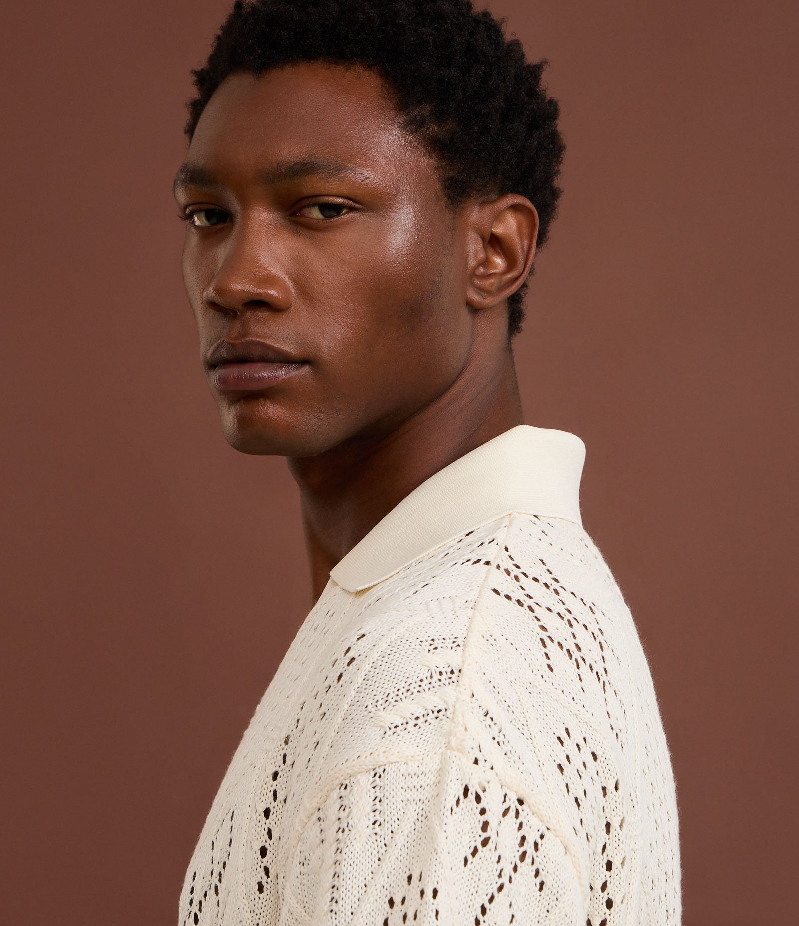 Camisa Polo em Tricô com Textura Ponto Aberto Branco 3