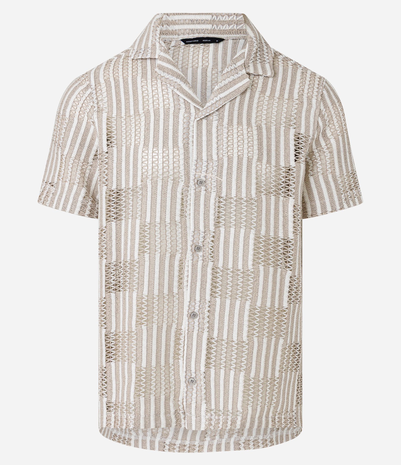 Camisa Regular em Renda Bicolor Texturizada Bege 6