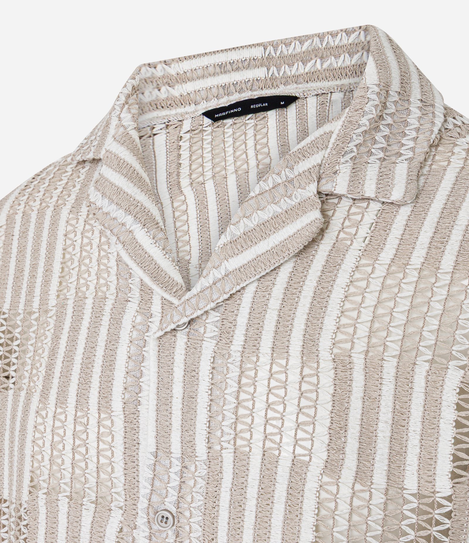 Camisa Regular em Renda Bicolor Texturizada Bege 7