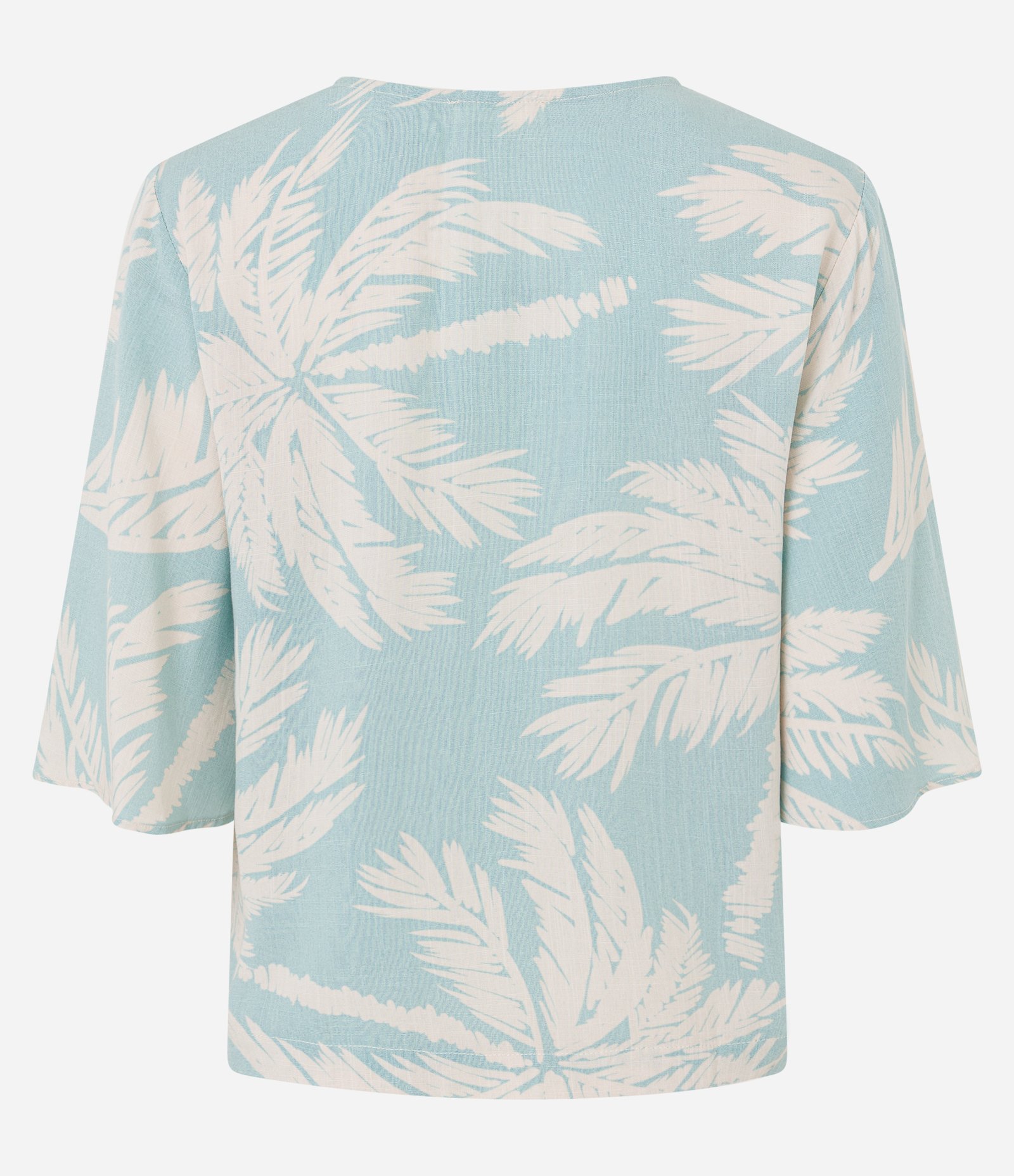 Blusa em Viscose com Decote V e Estampa Folhagem Turquesa/Bege 6