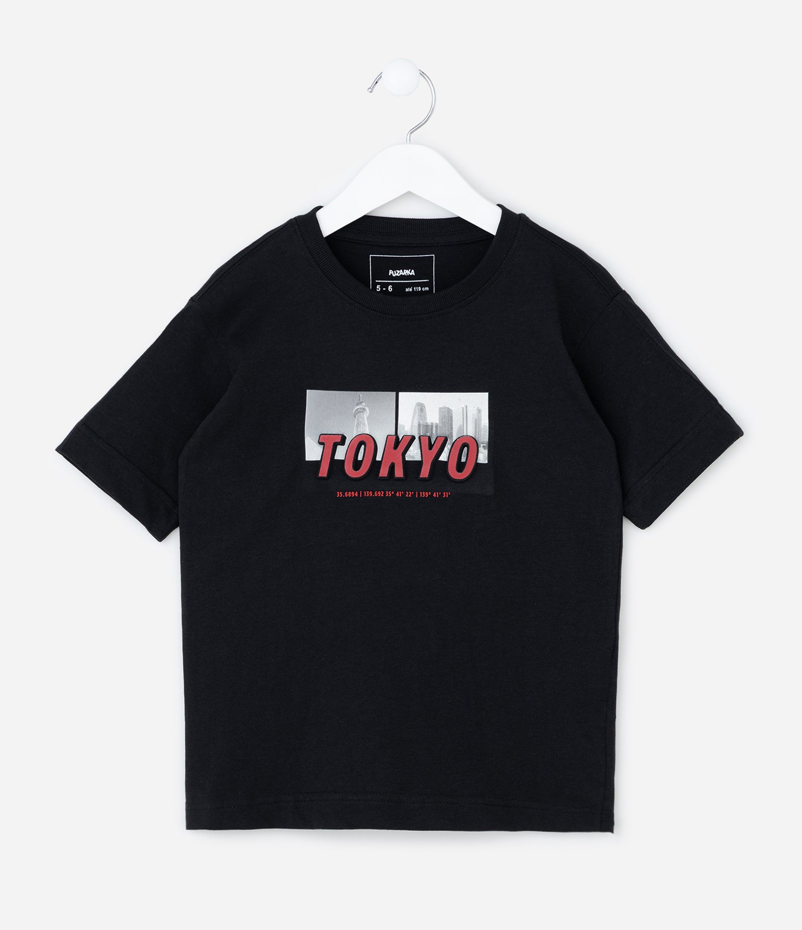 Camiseta Infantil com Estampa Relevo Tokyo - Tam 5 a 14 Anos Preto 1
