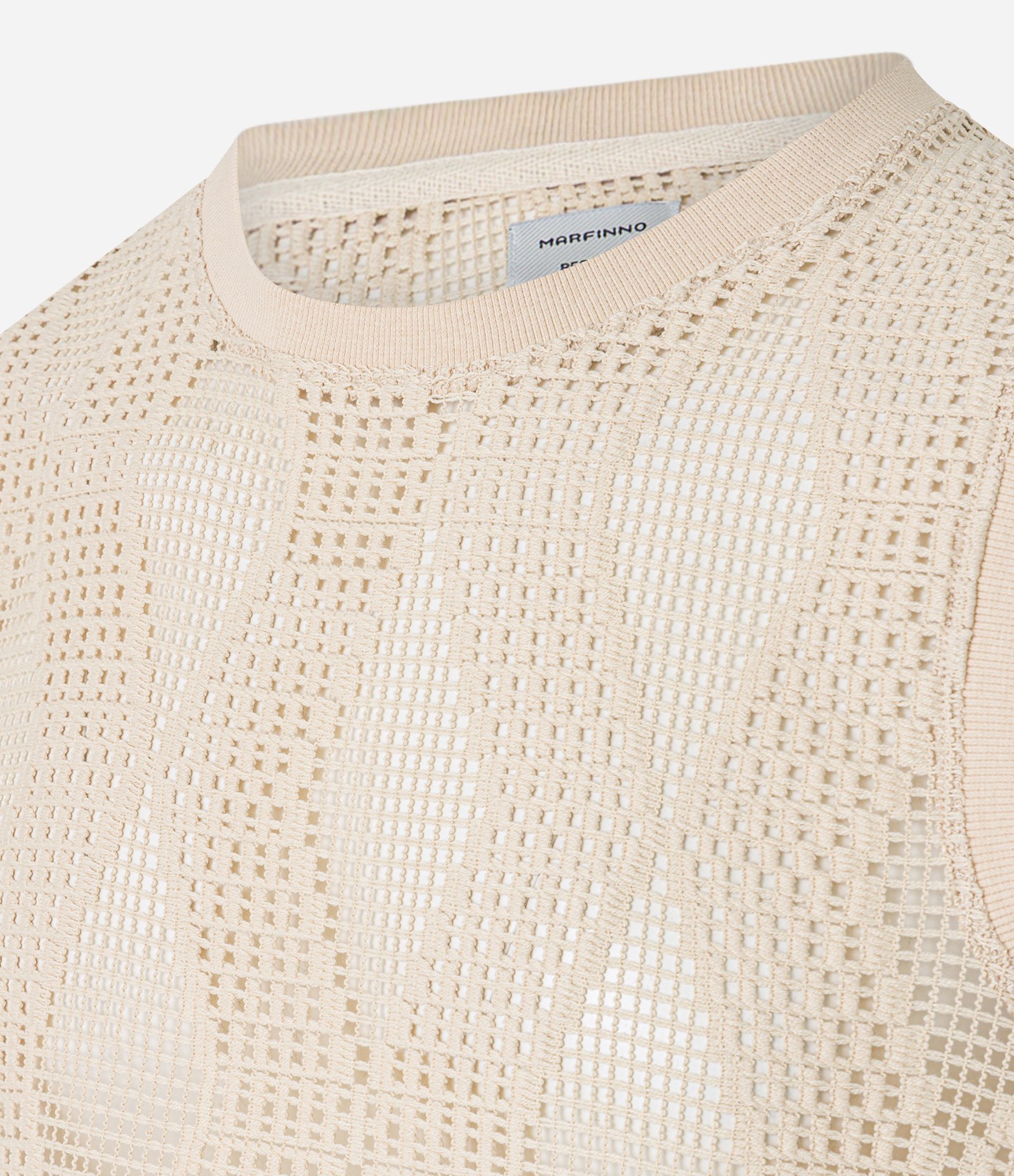 Regata Regular em Jacquard Telada com Textura Quadriculada Bege 8