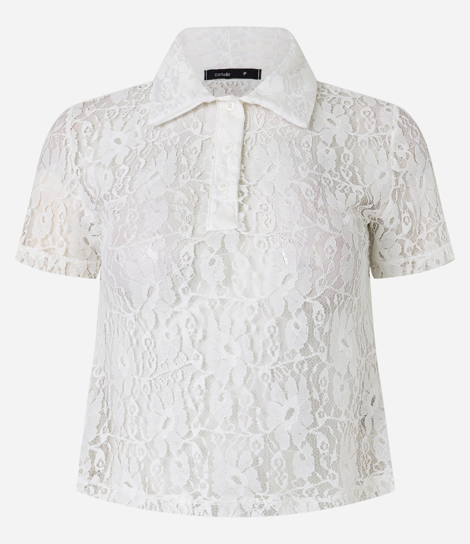 Blusa em Renda com Gola Polo e Textura Floral Branco 5