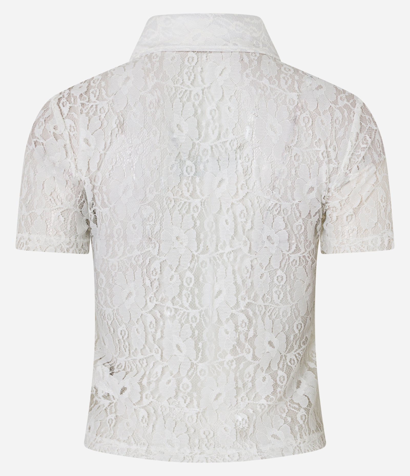 Blusa em Renda com Gola Polo e Textura Floral Branco 7