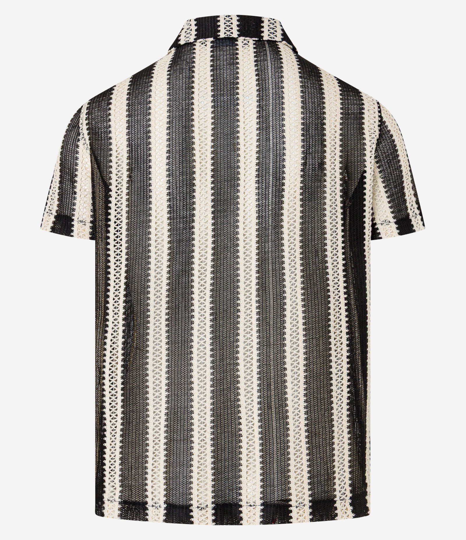 Camisa Regular em Renda com Estampa de Listras e Textura Preto/Branco 3