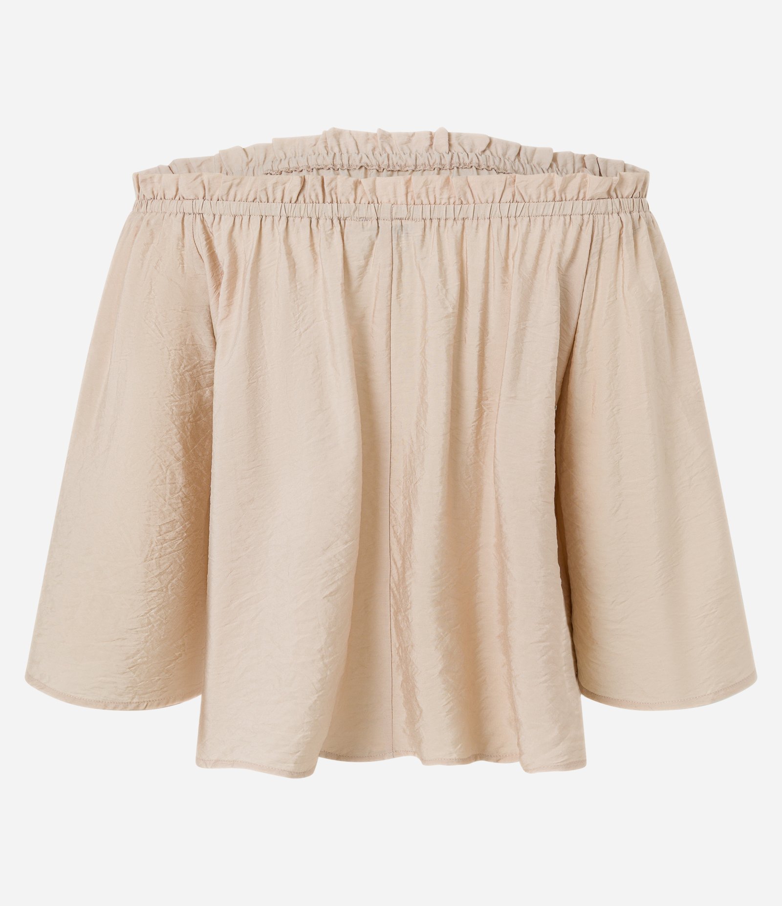 Blusa Ombro a Ombro em Voal com Manga Ampla Bege 6