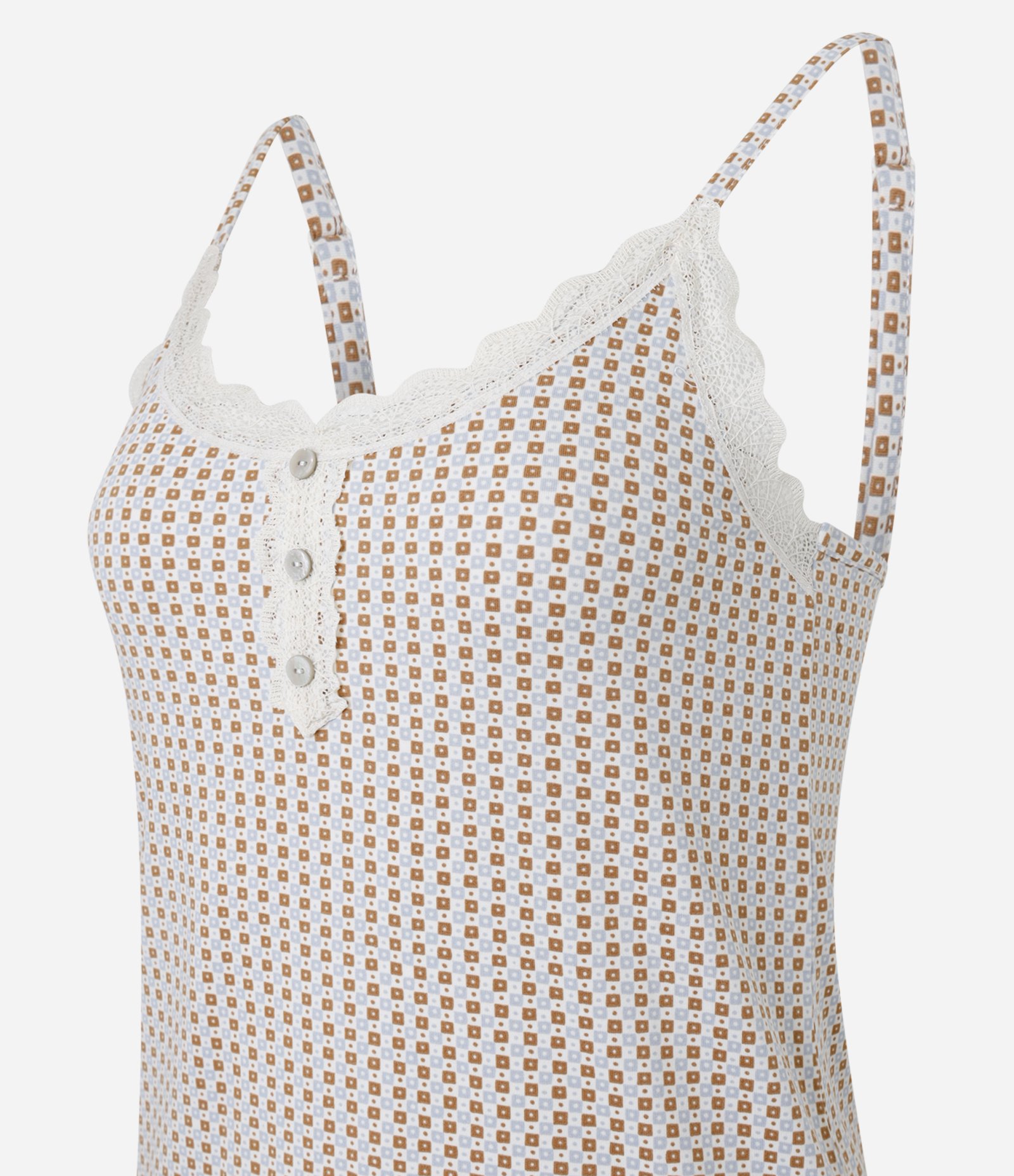 Pijama Short Doll Quadriculado com Rendinha Off White 5