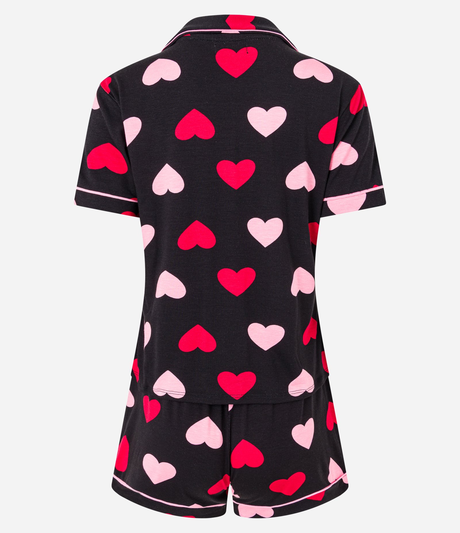 Pijama Americano Short Doll em Viscose com Estampa de Corações Preto 5
