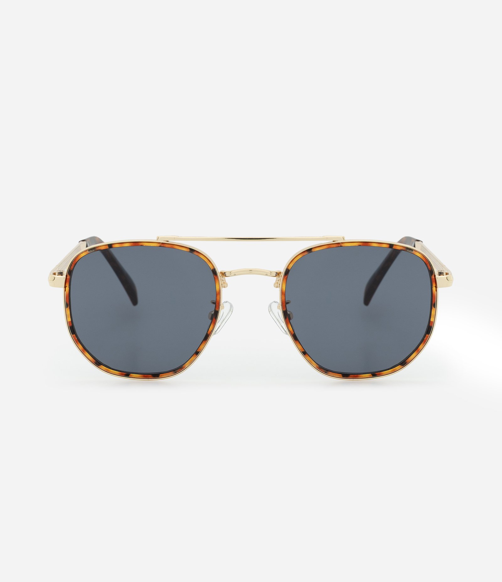 Óculos de Sol unissex com Armação redonda em Metal Dourado e Estampa Tartaruga Dourado 3