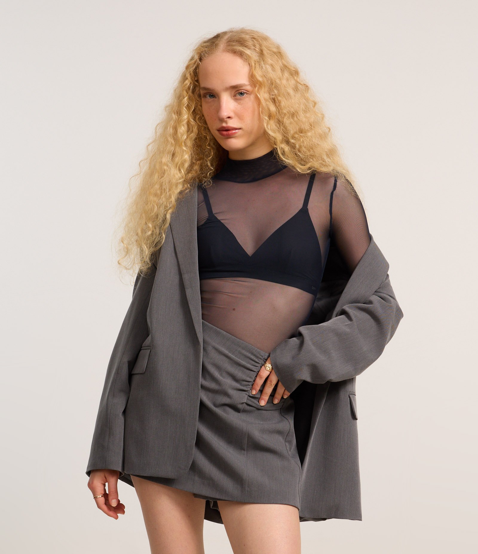 Blusa em Tule Segunda Pele com Transparência Azul Marinho 1