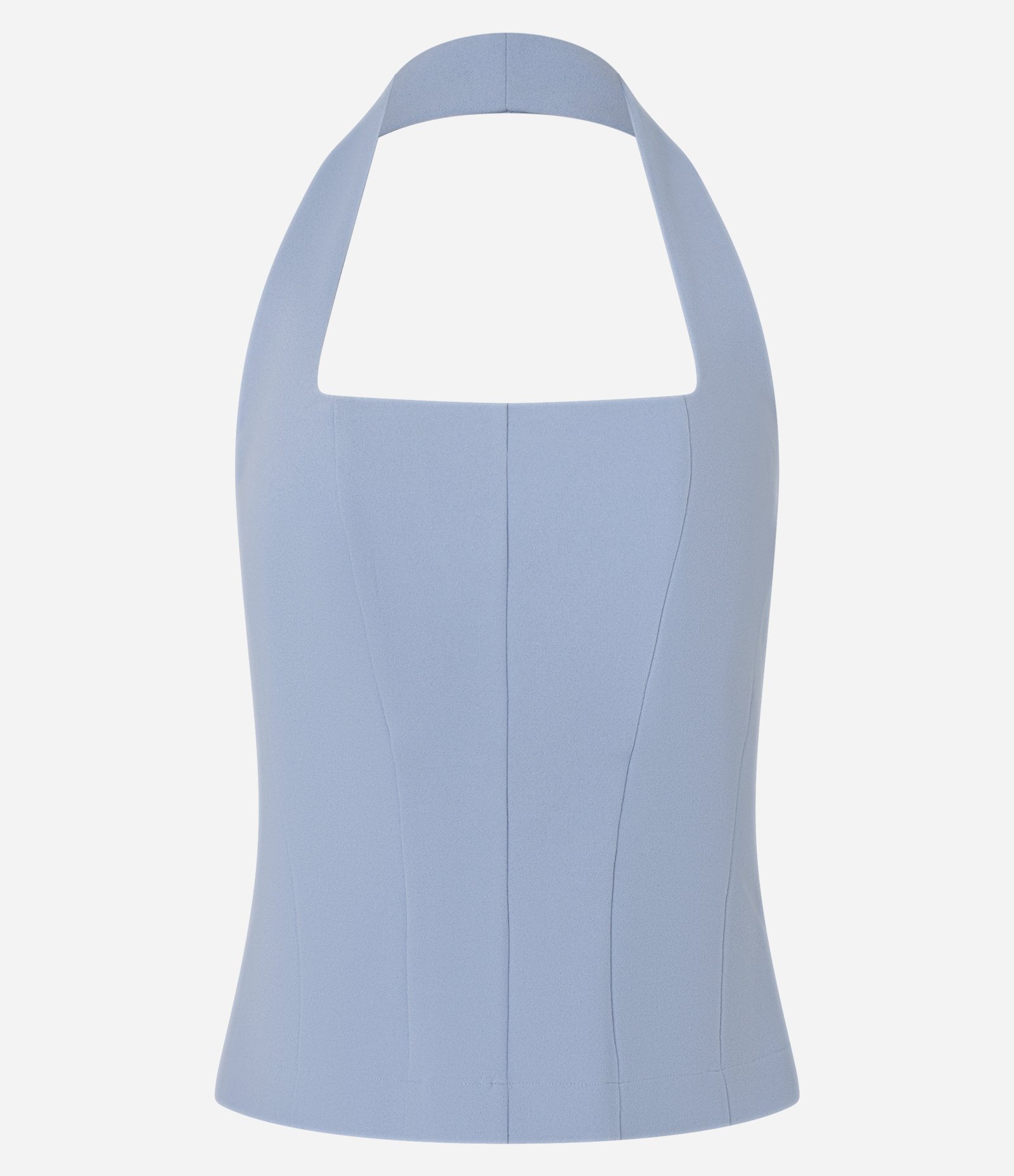 Blusa Frente Única Curta em Crepe com Decote Quadrado Azul 7