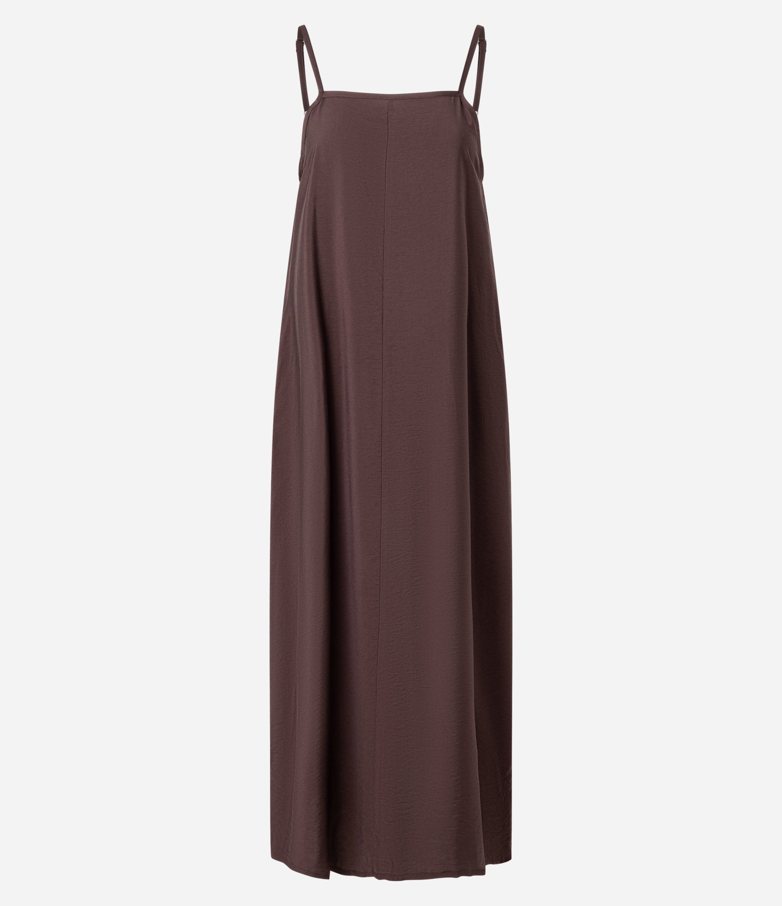 Vestido Longo e Reto em Crepe com Bolsos Marrom 4