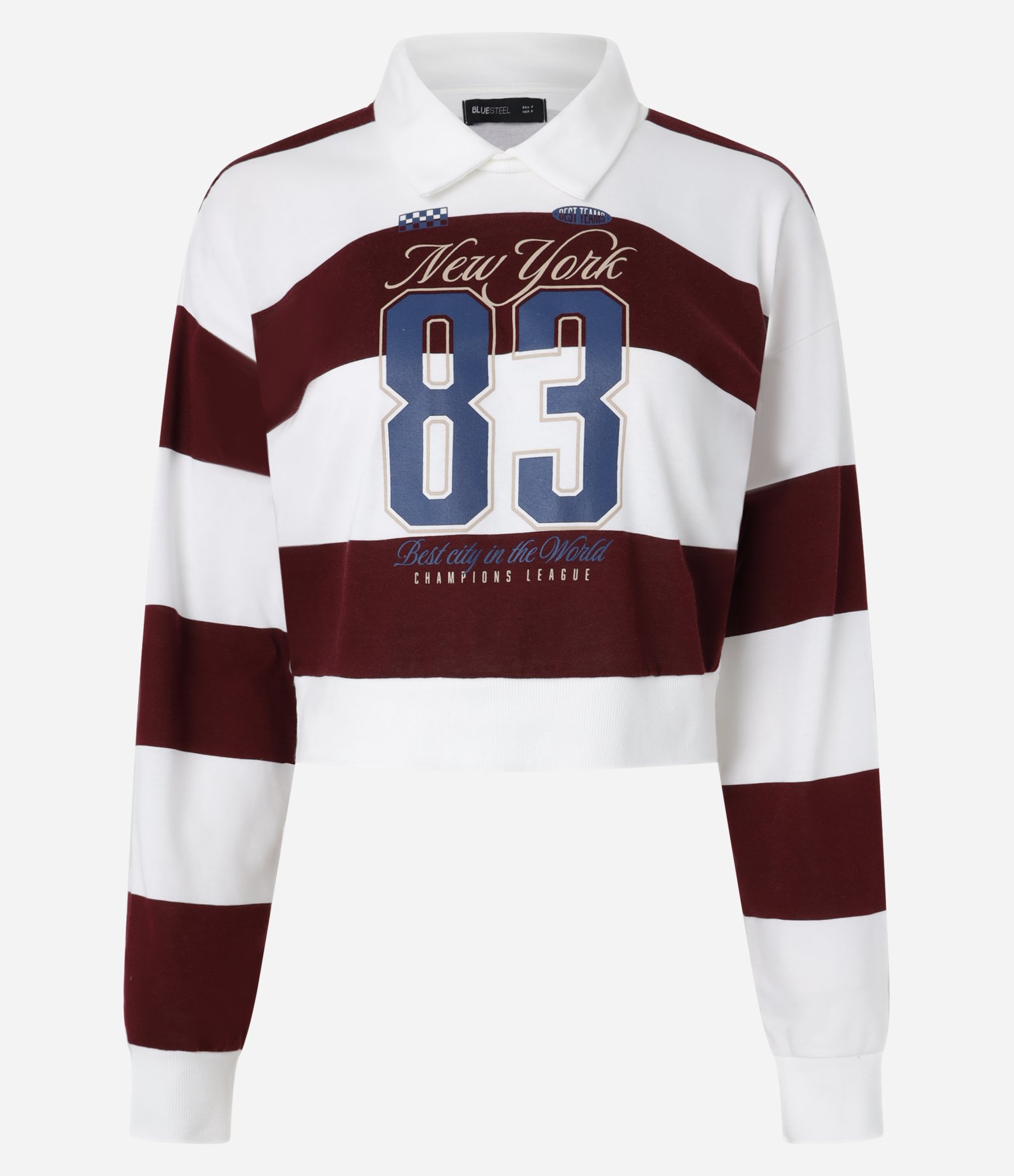 Blusa Sportcore com Gola Lapela e Listras Bold Branco/Bordô 6