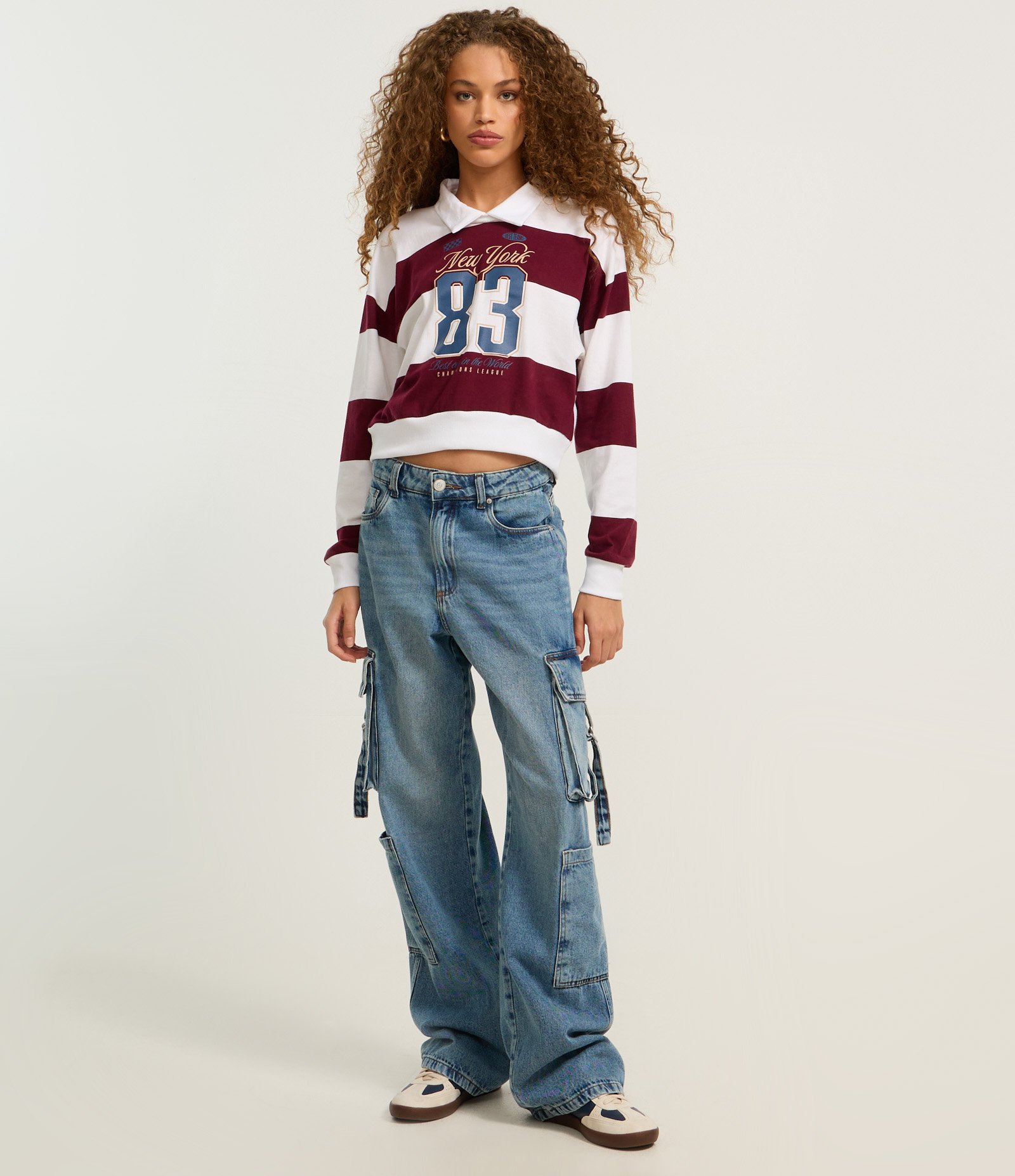 Blusa Sportcore com Gola Lapela e Listras Bold Branco/Bordô 2