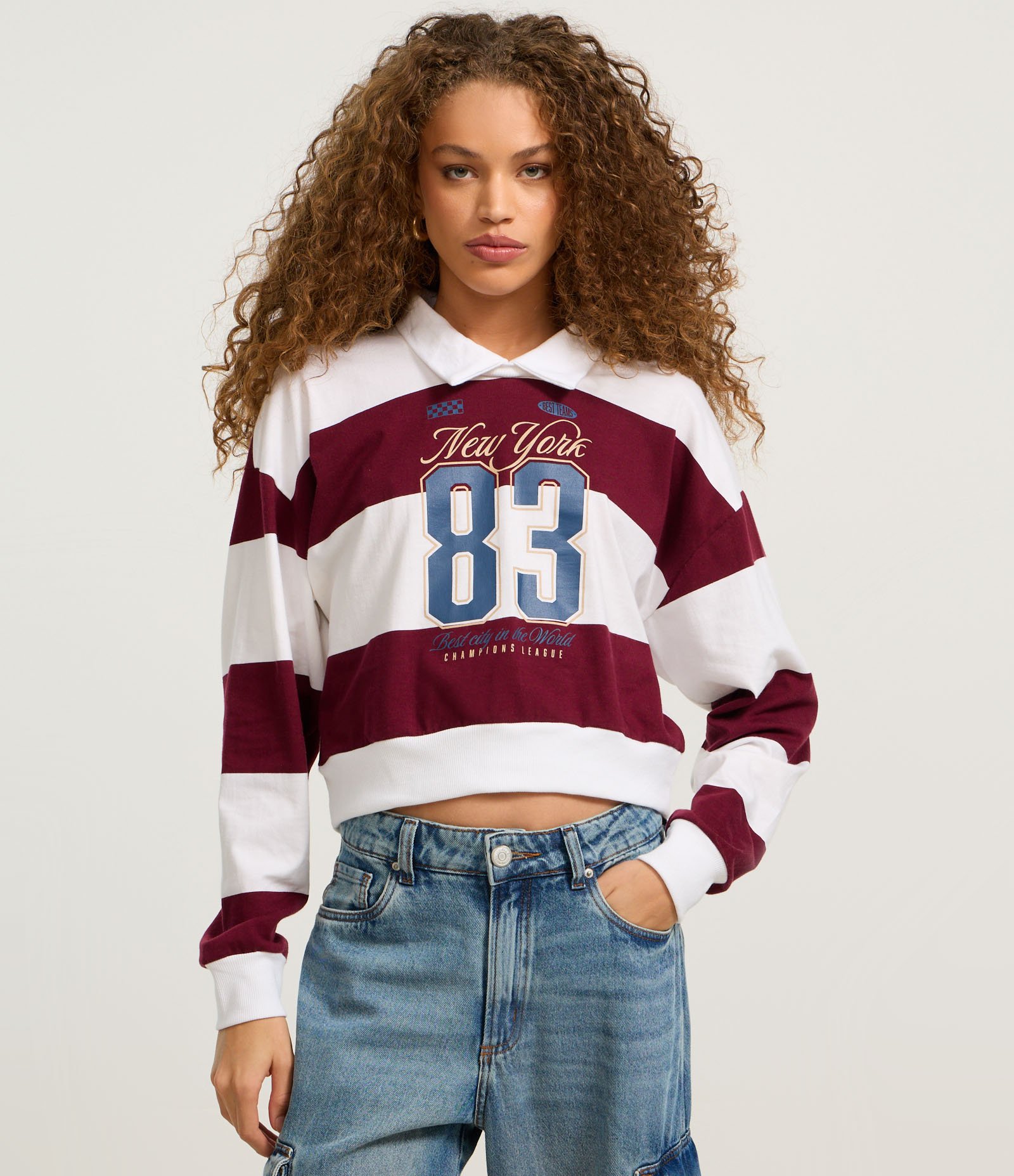 Blusa Sportcore com Gola Lapela e Listras Bold Branco/Bordô 3