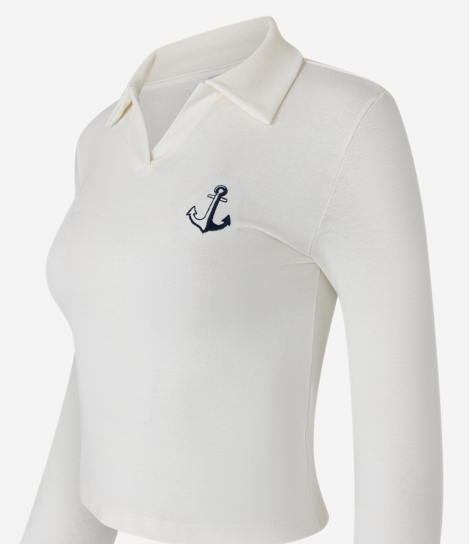 Blusa em Algodão com Gola Polo e Bordado de Ancora Branco 6