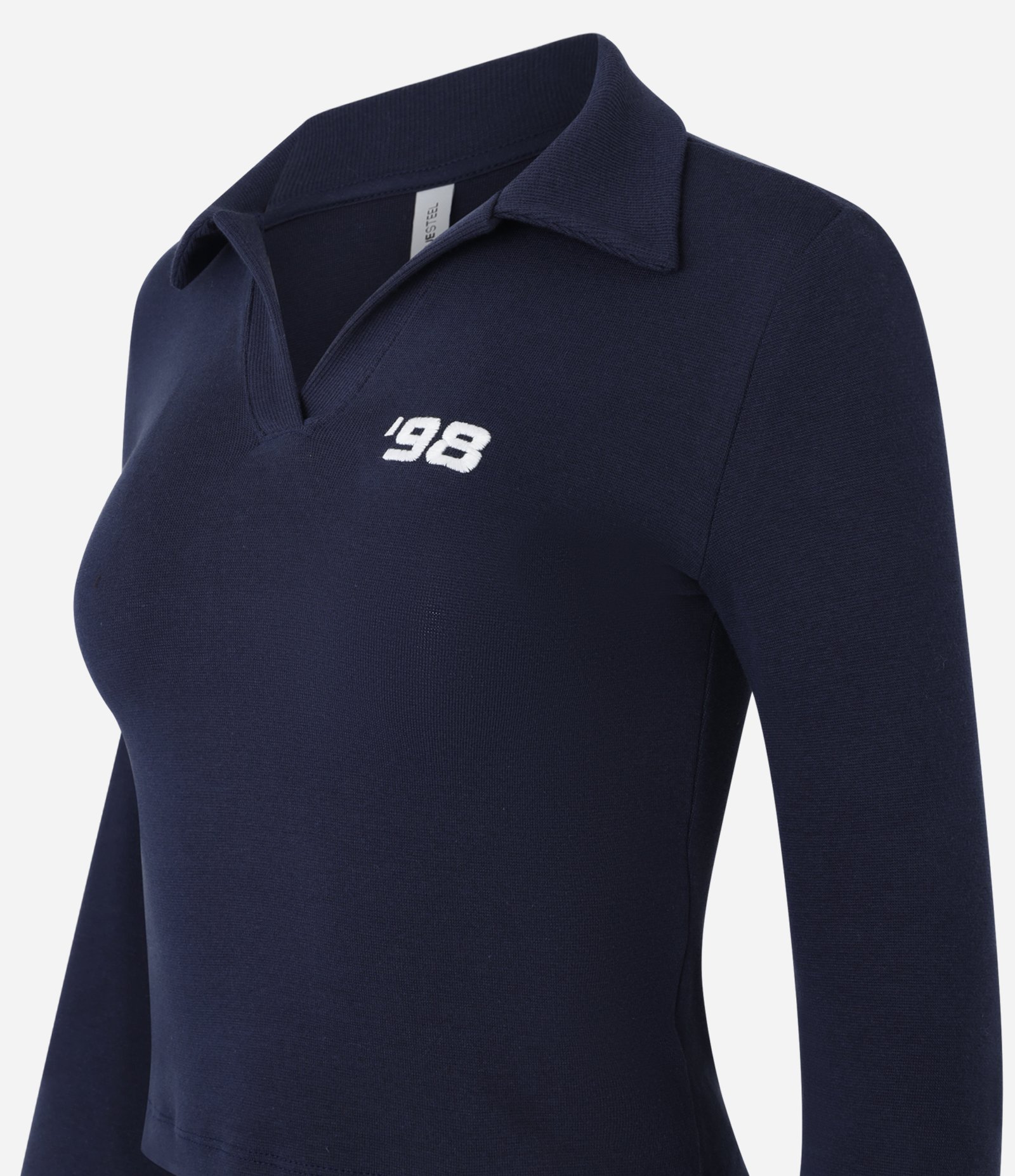 Blusa em Algodão com Gola Polo e Bordado 98 Azul Marinho 6