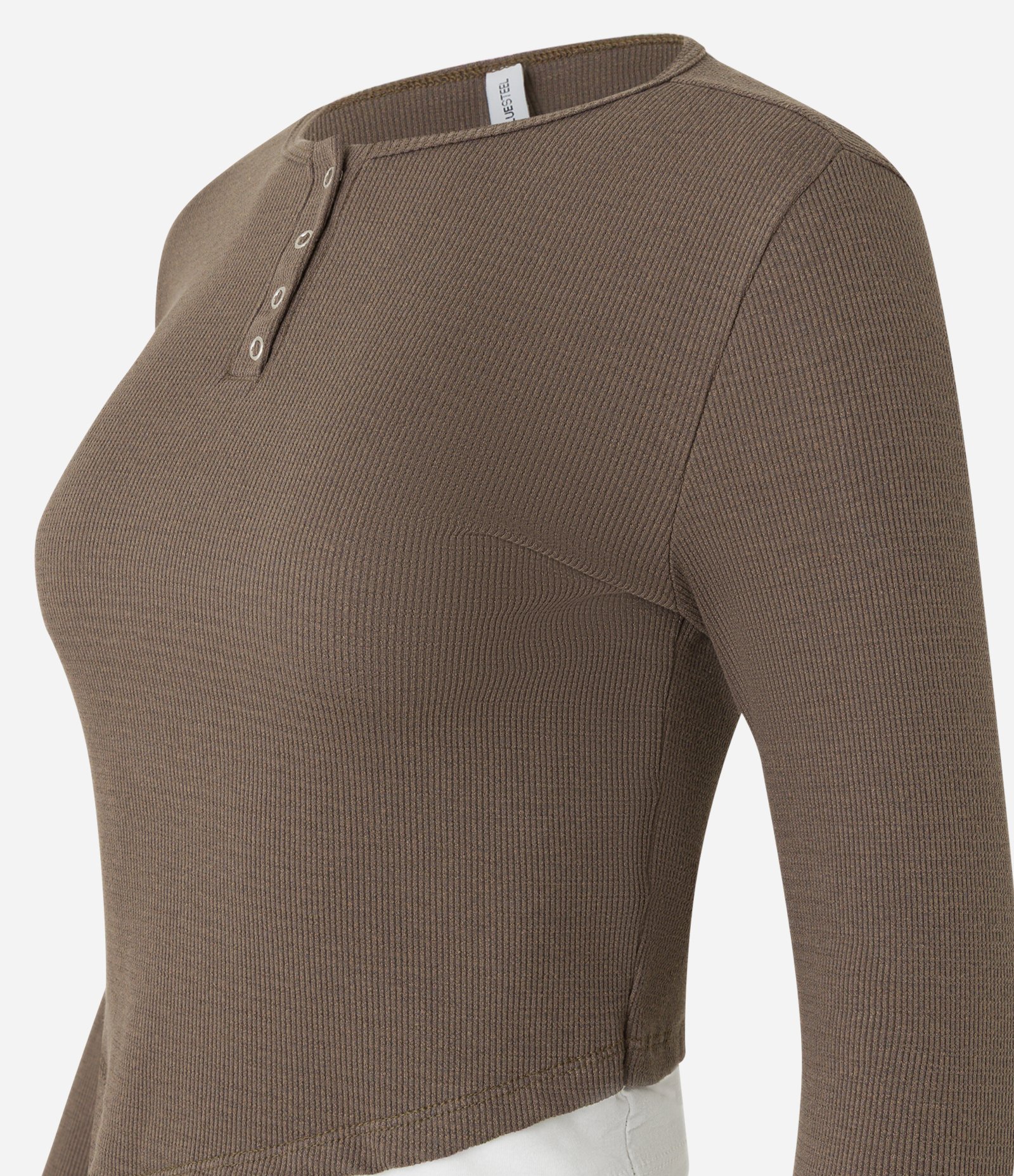 Blusa em Ribana com Botões Frontais e Barra Assimétrica Sobreposta Marrom 6