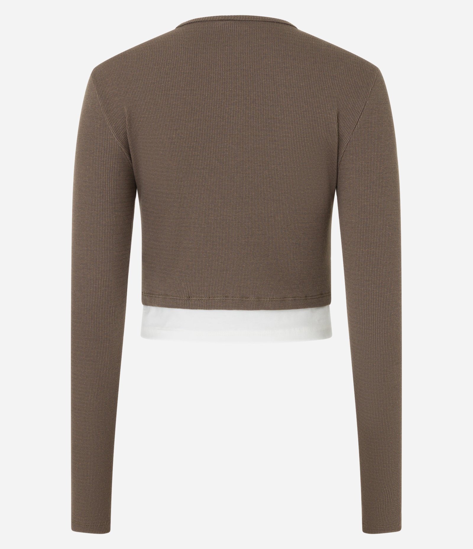 Blusa em Ribana com Botões Frontais e Barra Assimétrica Sobreposta Marrom 7