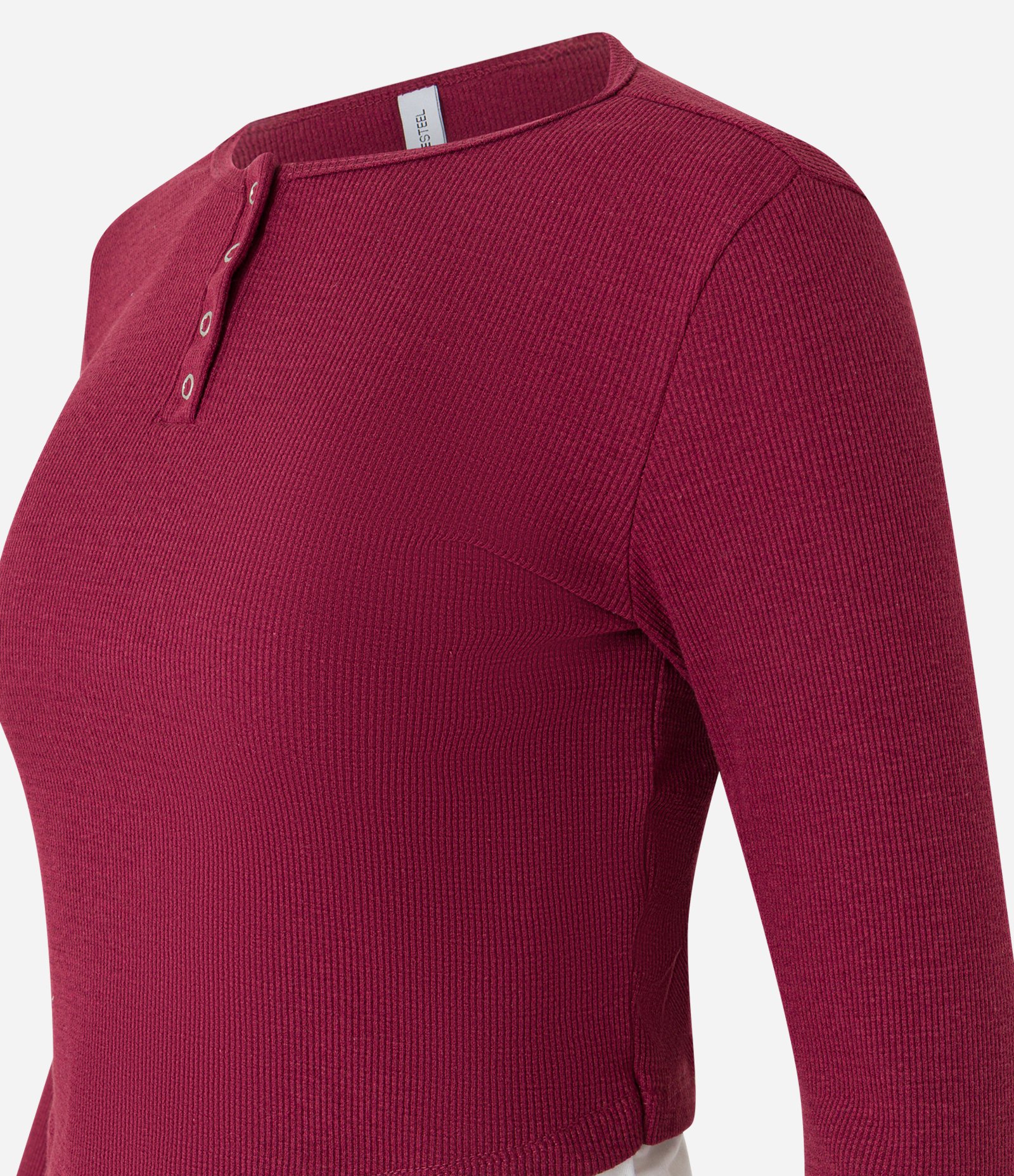 Blusa em Ribana com Botões Frontais e Barra Assimétrica Sobreposta Bordô 5