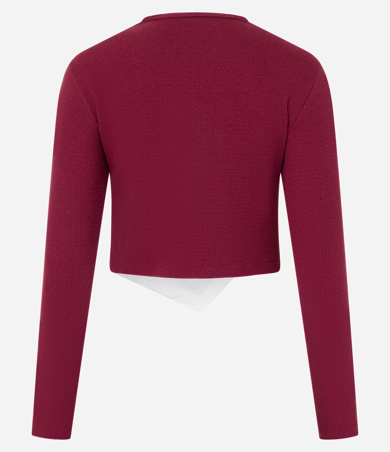 Blusa em Ribana com Botões Frontais e Barra Assimétrica Sobreposta Bordô 6