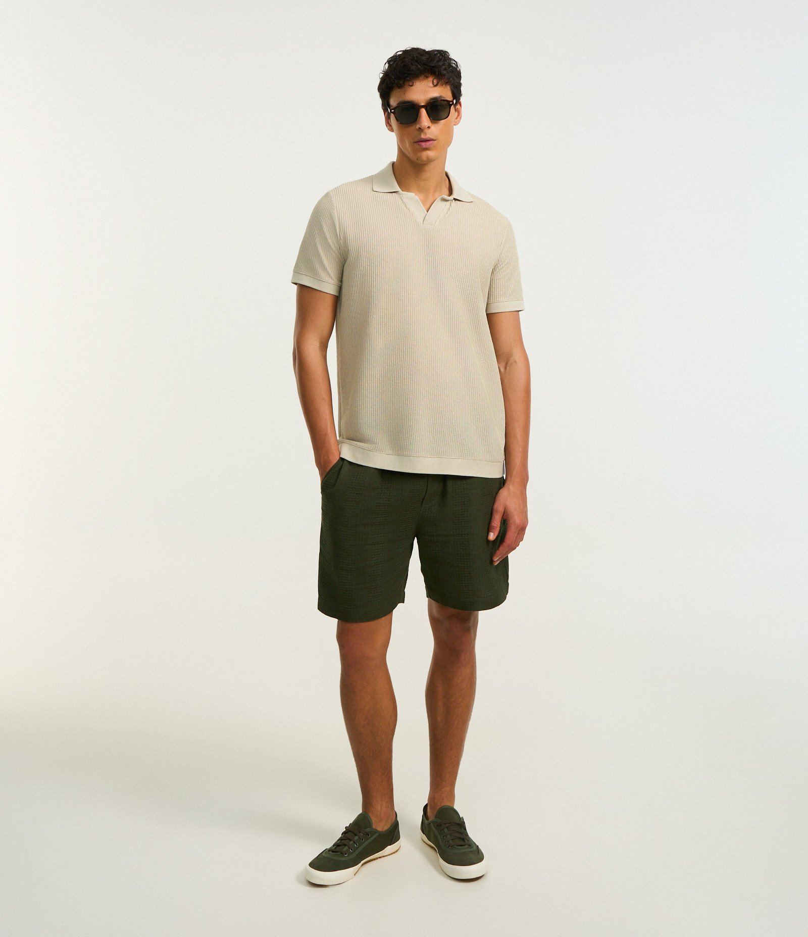 Camisa Polo Regular em Algodão com Textura Bege 2