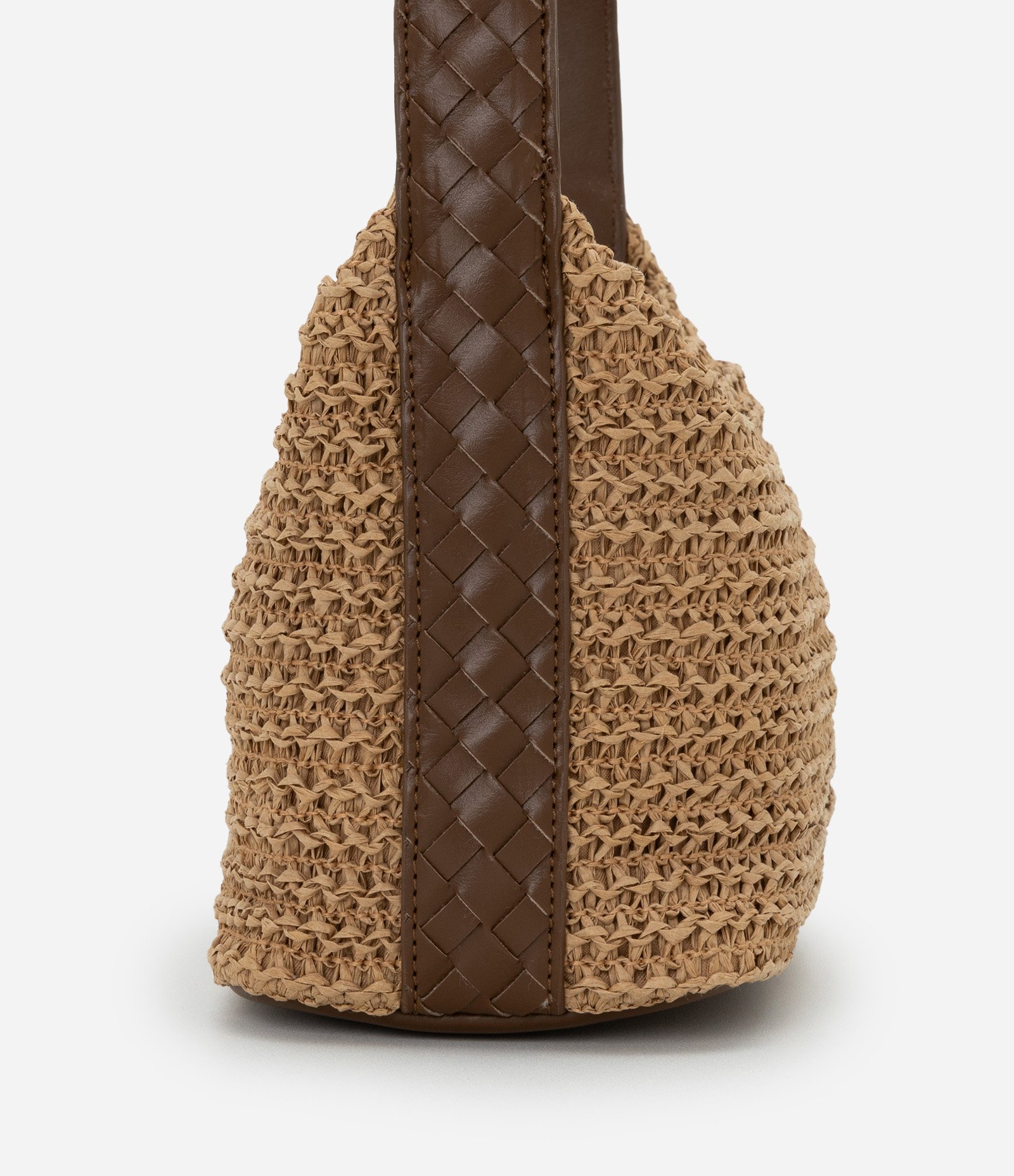 Bolsa Pequena com Efeito Ráfia Tressê e Alça Ajustável Boho Romântico Bege 3