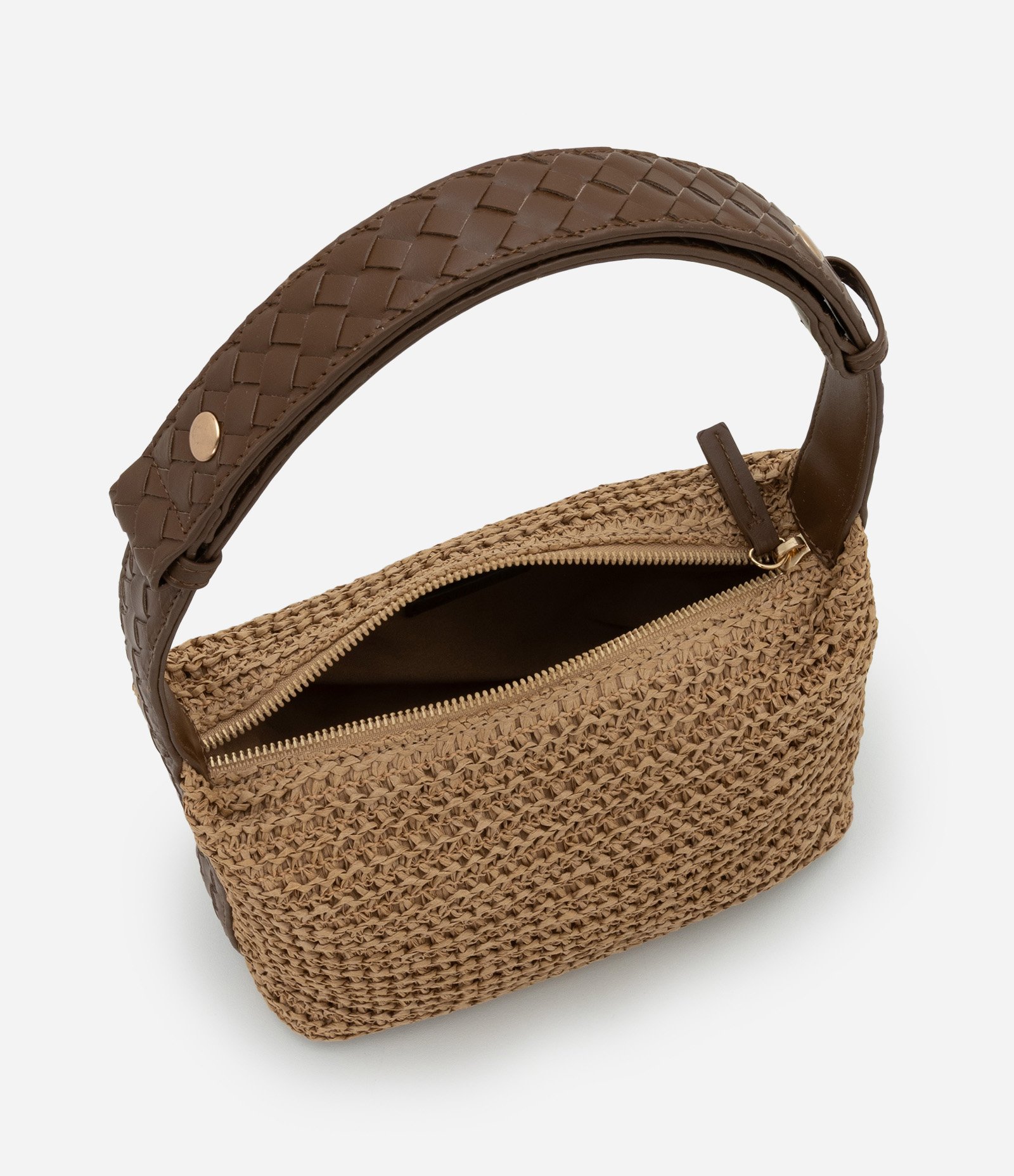 Bolsa Pequena com Efeito Ráfia Tressê e Alça Ajustável Boho Romântico Bege 6